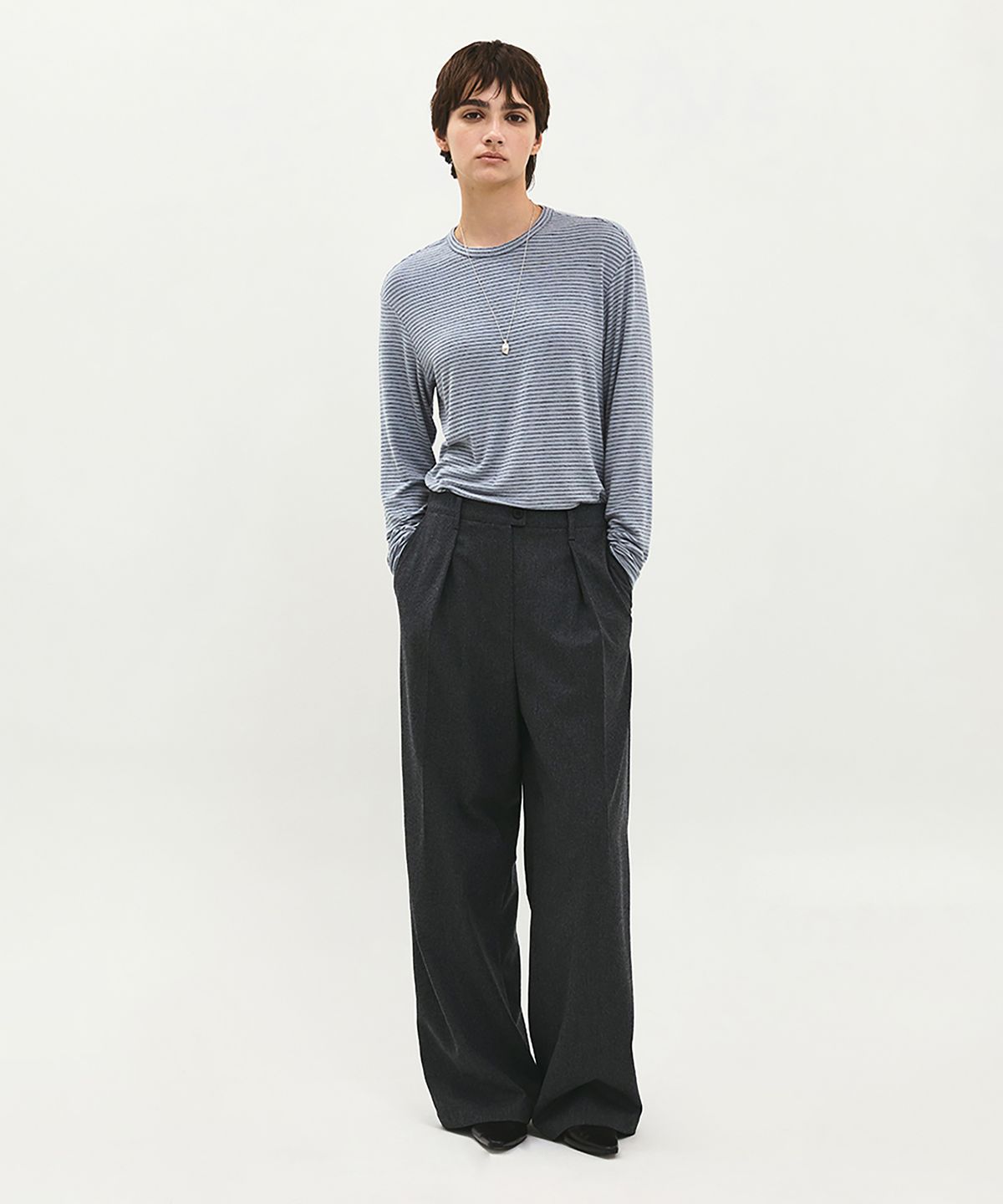 러프사이드 화이트라벨(ROUGH SIDE WHITE LABEL) Pair Stripe Long Sleeve Grey ST