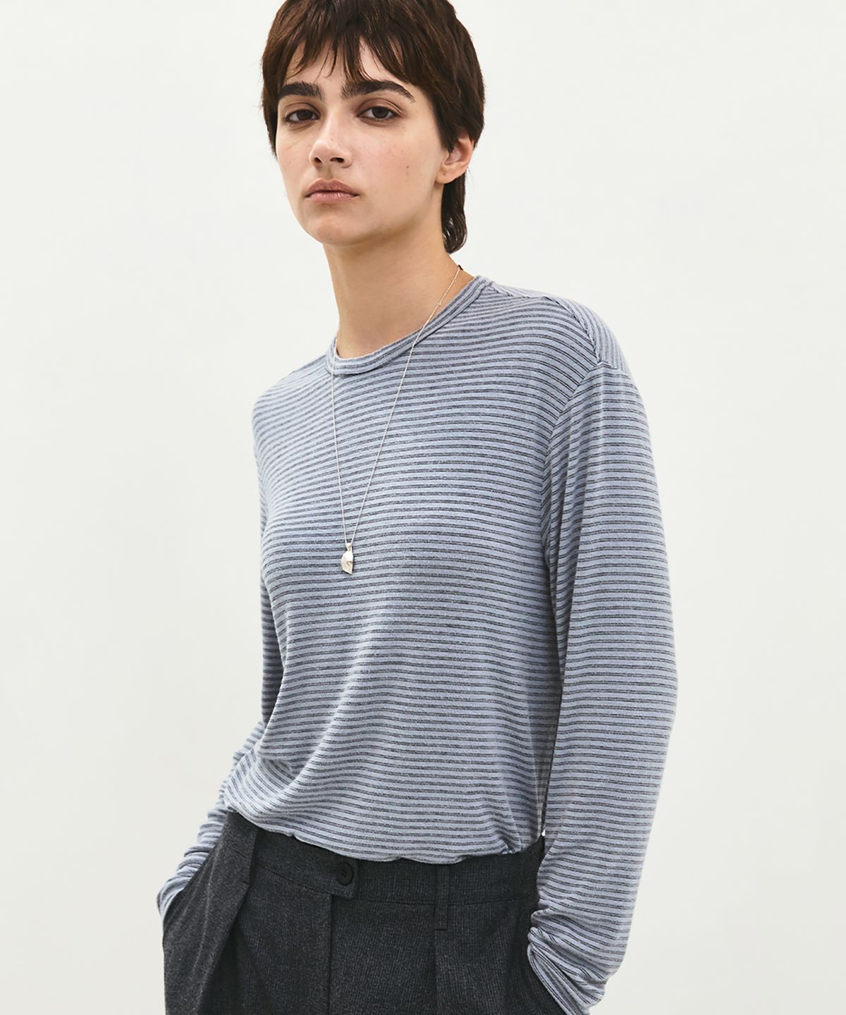 러프사이드 화이트라벨(ROUGH SIDE WHITE LABEL) Pair Stripe Long Sleeve Grey ST