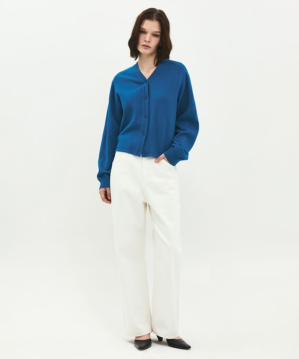 러프사이드 화이트라벨(ROUGH SIDE WHITE LABEL) Stub Cardigan Blue