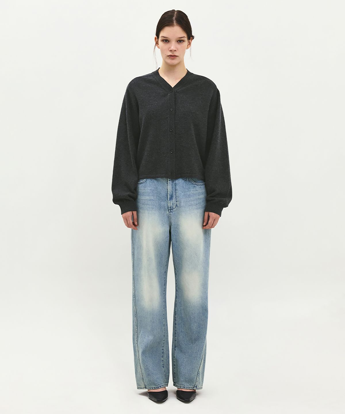 러프사이드 화이트라벨(ROUGH SIDE WHITE LABEL) Stub Cardigan Charcoal