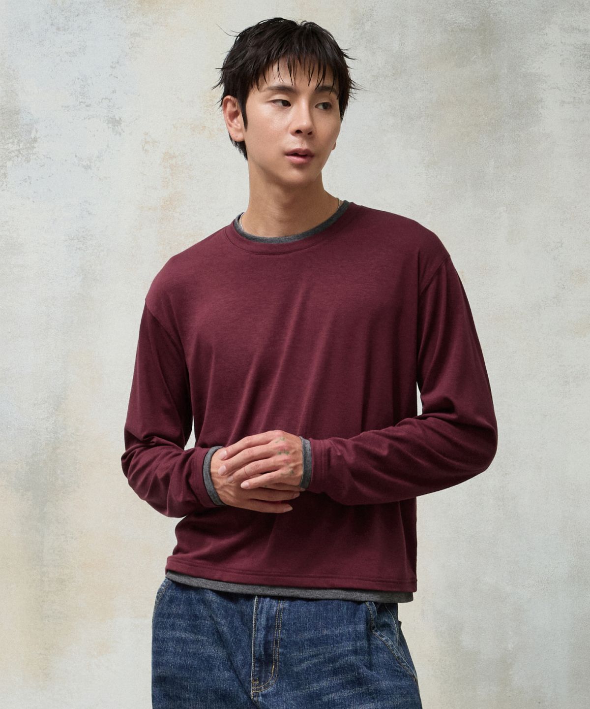 에이지오디(AGOD) 소프트 레이어드 롱 슬리브 [버건디]