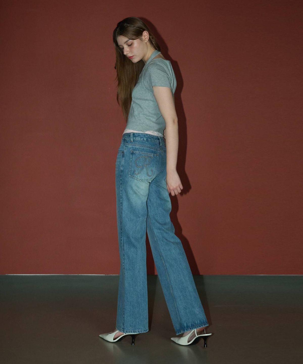 림닉(REEMNIK) RIVETTE VEIN BOOTCUT DENIM PANTS [MID BLUE]