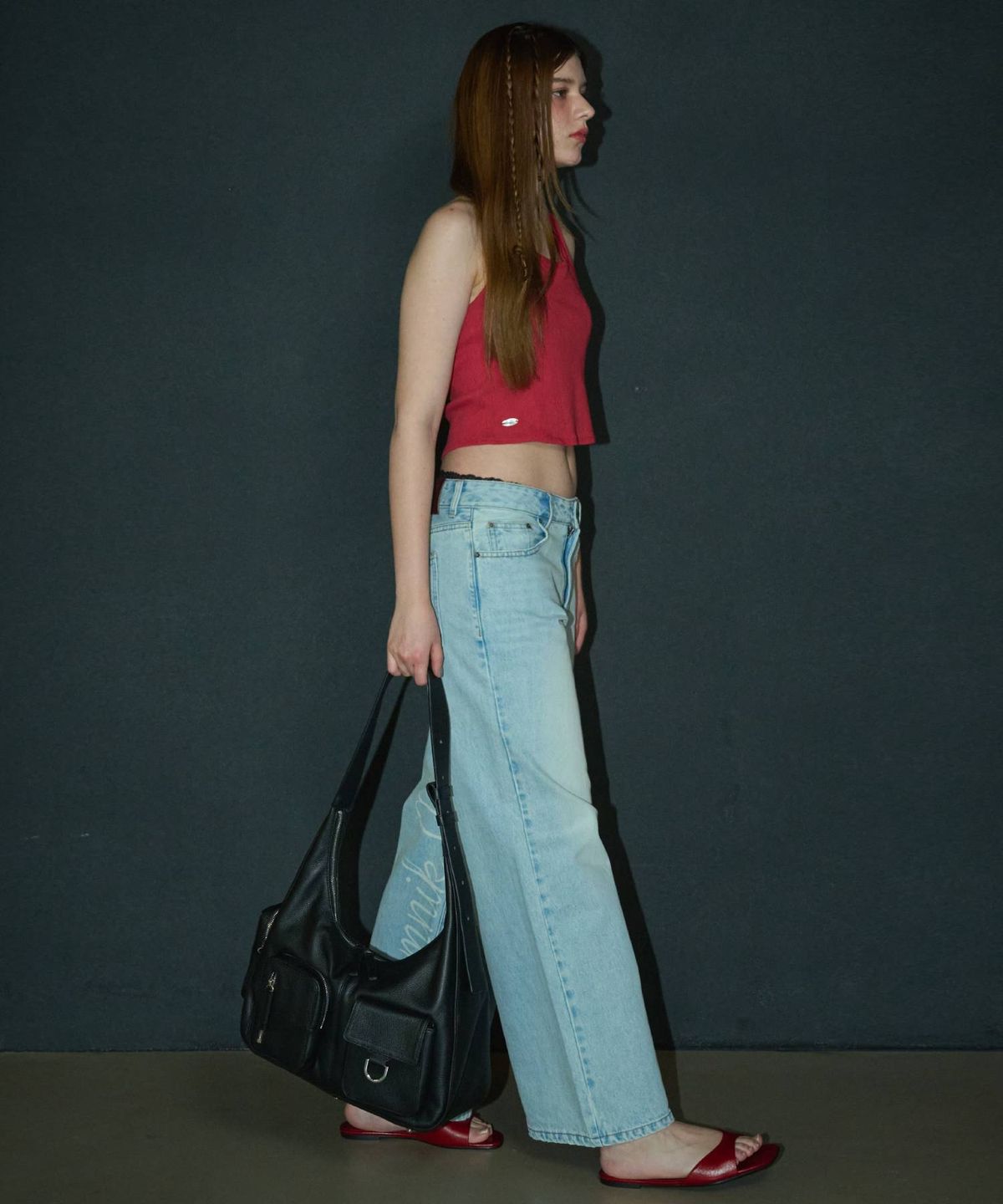 림닉(REEMNIK) RIVETTE DRIFT LETTERING WIDE DENIM PANTS [LIGHT BLUE]