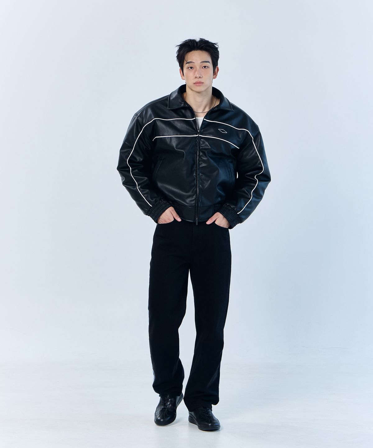 나인제트(NINEZ) 파이핑 비건레더 패딩 자켓