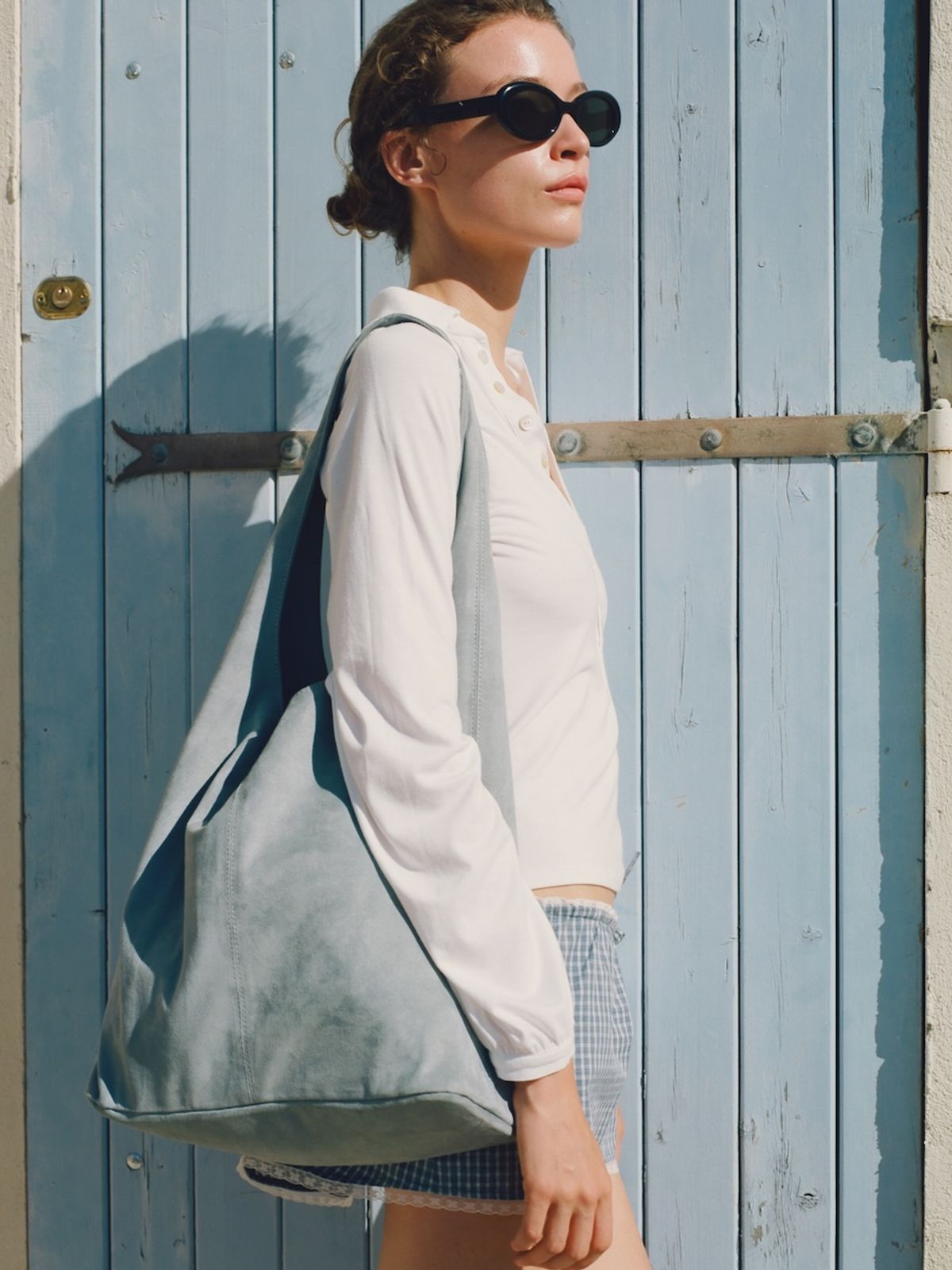 글로니(GLOWNY) G LEATHER SHOULDER BAG (ASH BLUE)