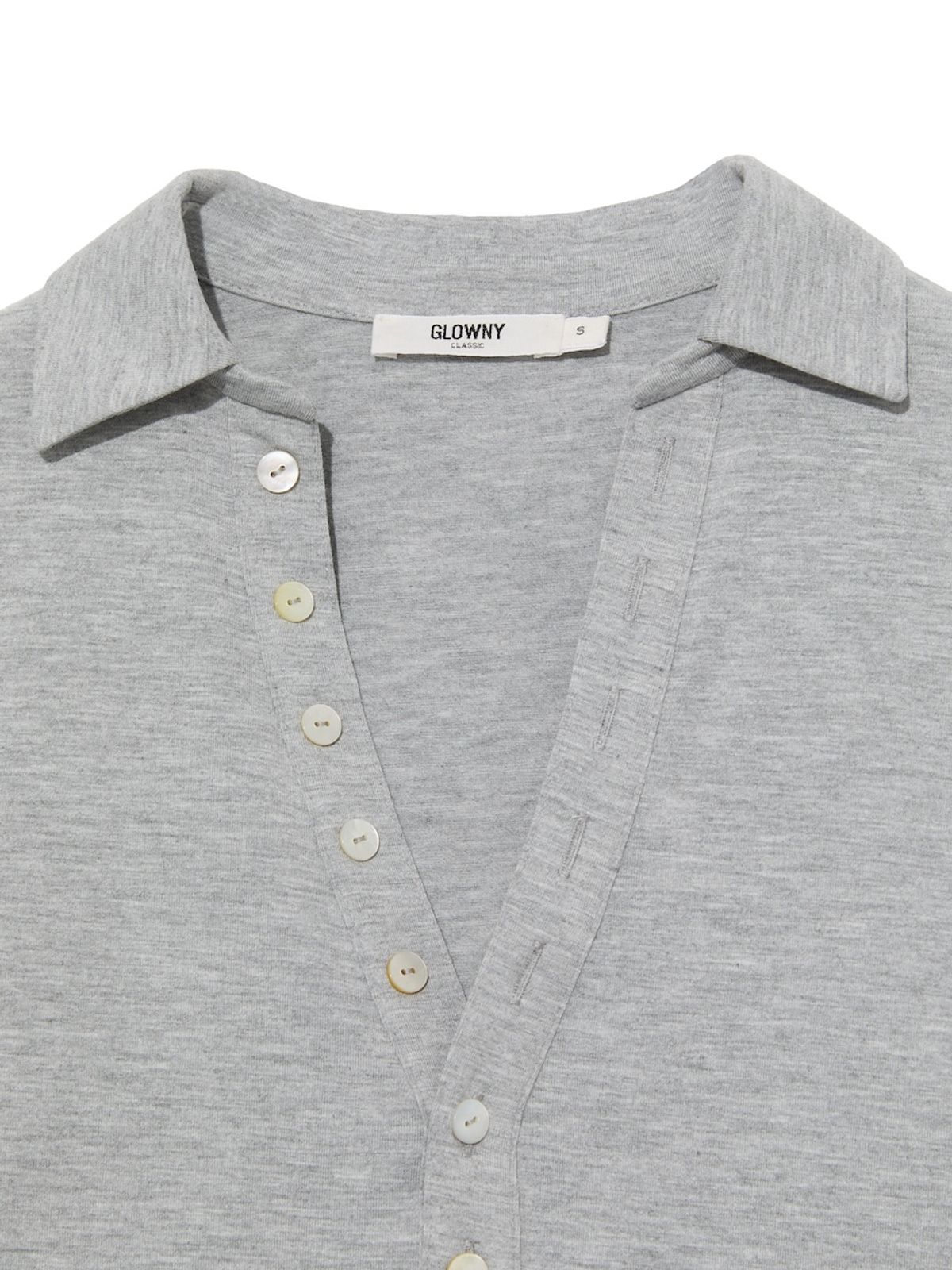 글로니(GLOWNY) G V-COLLAR HENLEY TOP (MELANGE GRAY)