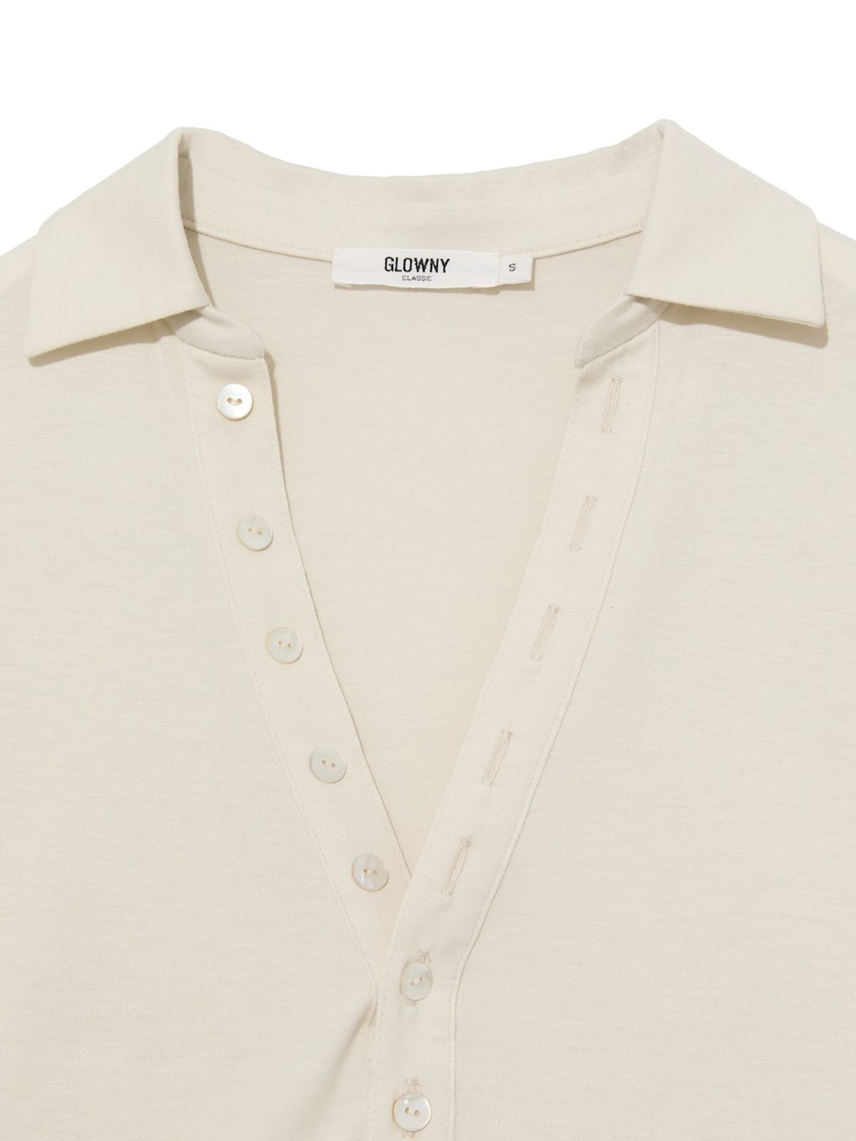 글로니(GLOWNY) G V-COLLAR HENLEY TOP (LIGHT BEIGE)