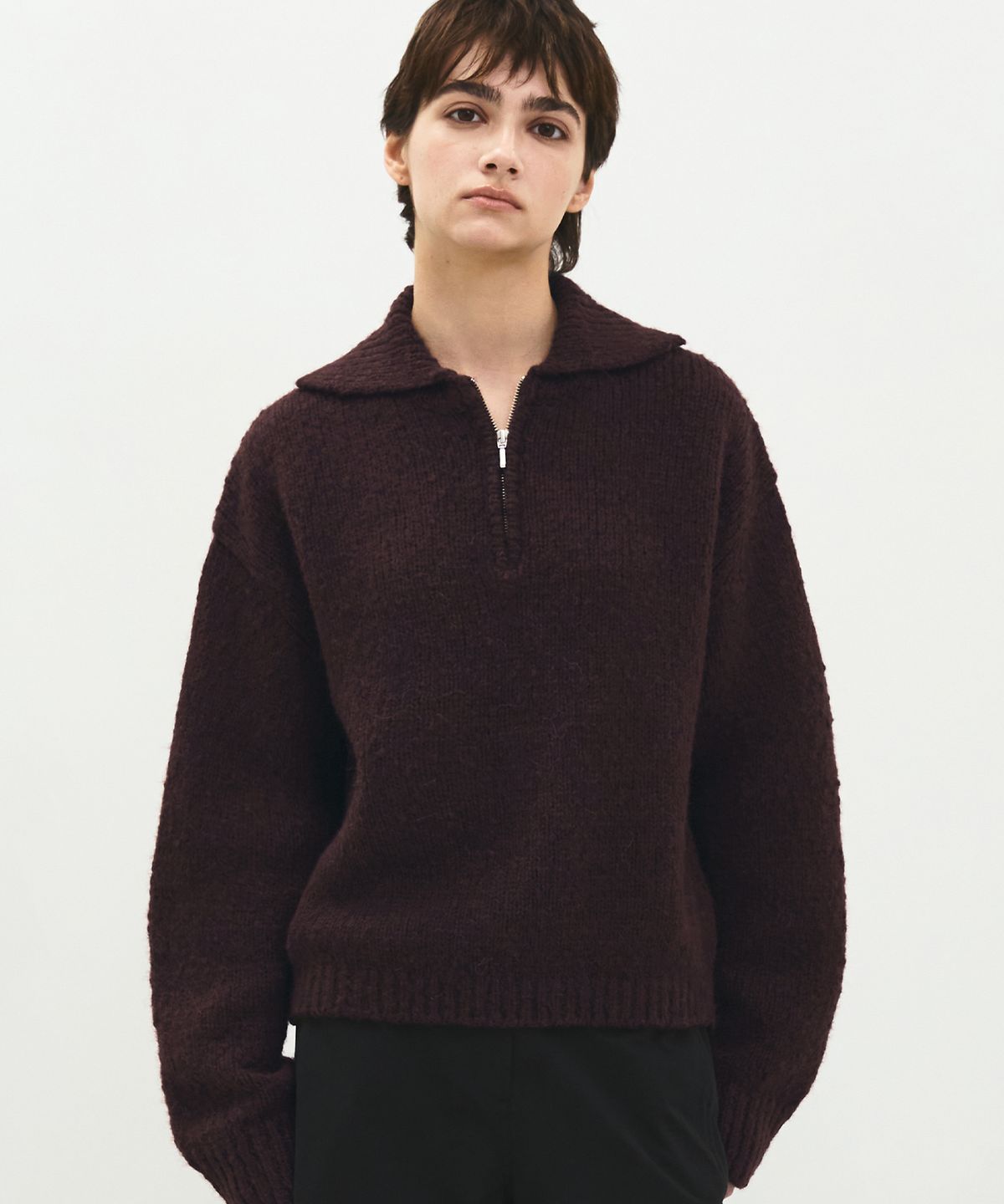 러프사이드 화이트라벨(ROUGH SIDE WHITE LABEL) Woolly Collar Knit Burgundy