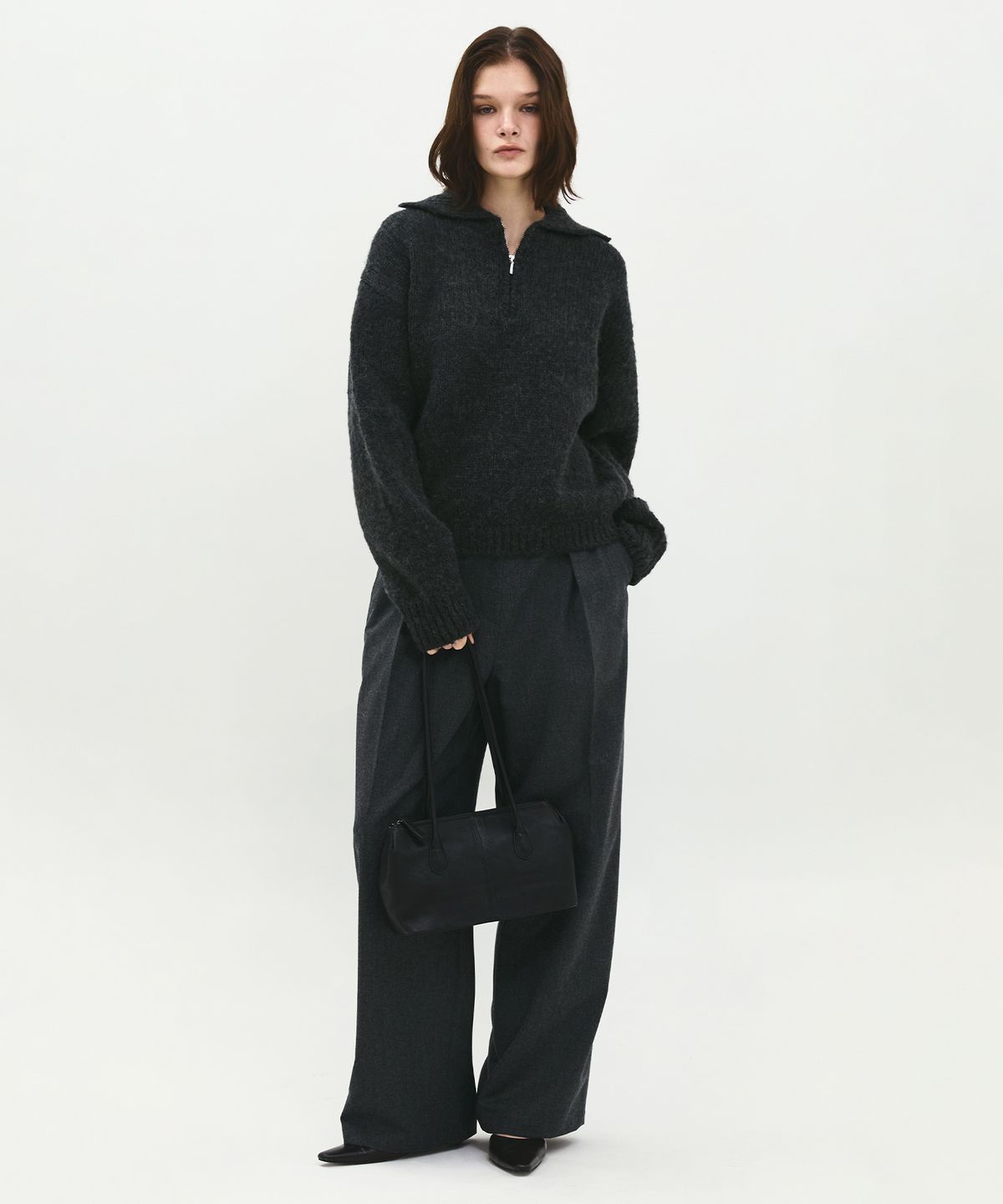 러프사이드 화이트라벨(ROUGH SIDE WHITE LABEL) Woolly Collar Knit Charcoal