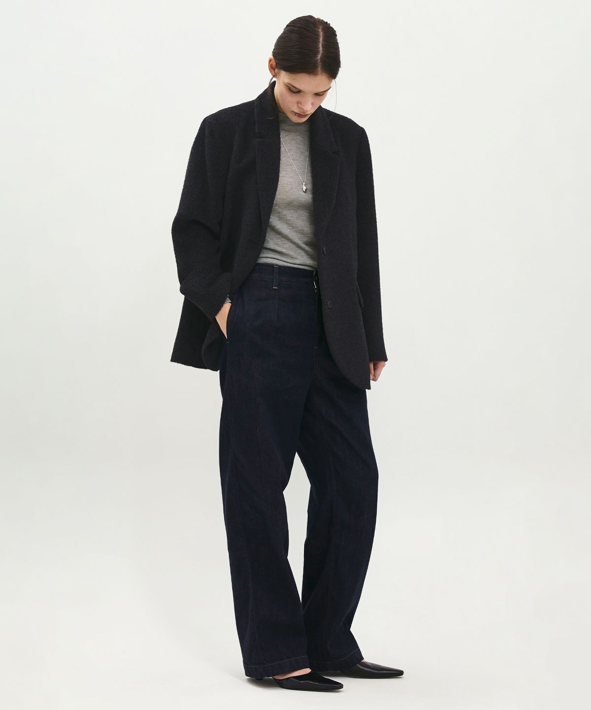 러프사이드 화이트라벨(ROUGH SIDE WHITE LABEL) Hairy Wool Jacket Charcoal