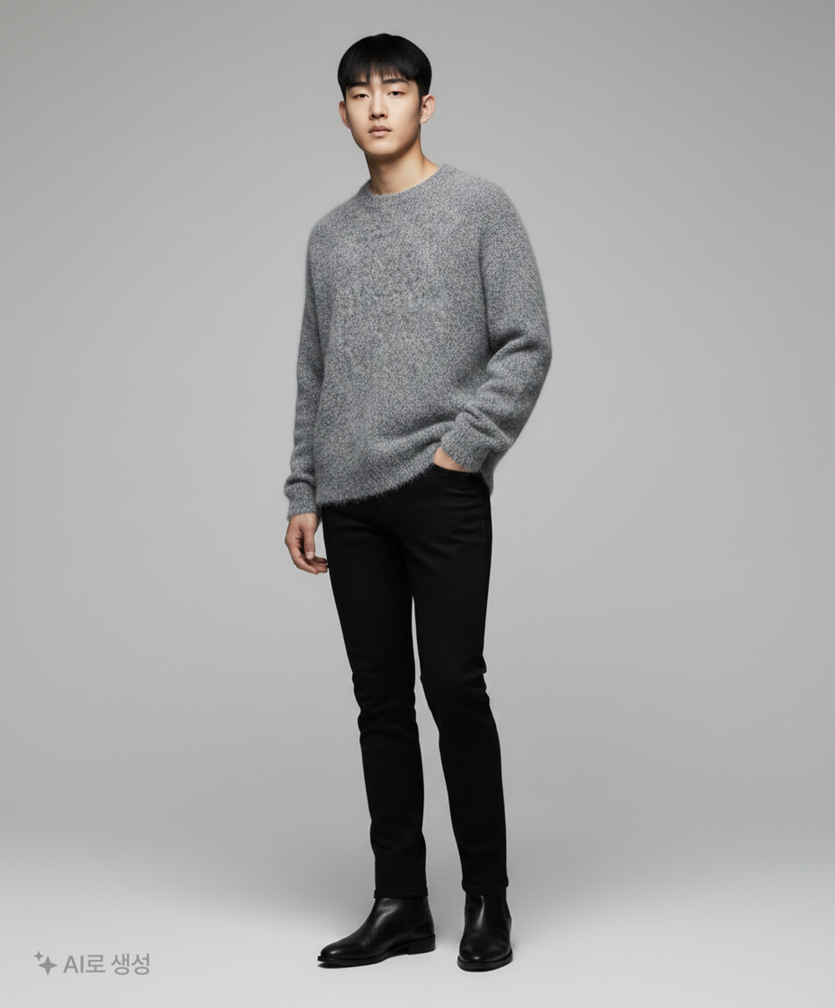노매뉴얼(NOMANUAL) CROPPED HAIRY KNIT - MELANGE M