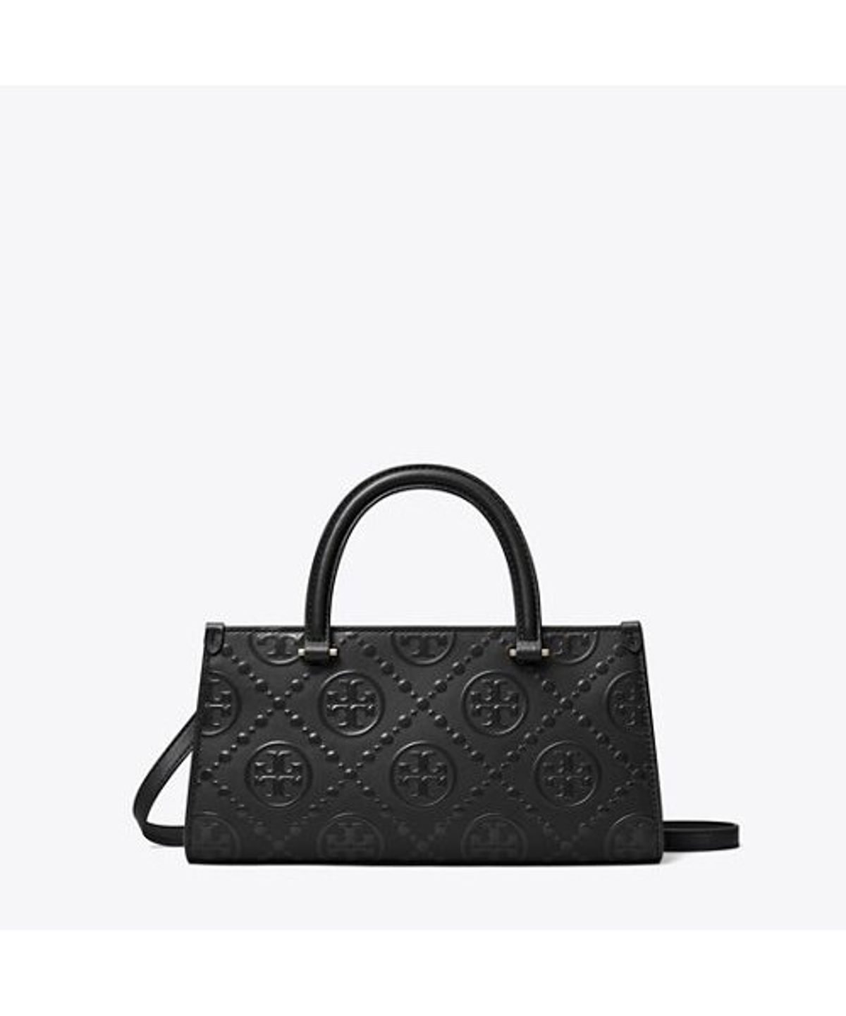 토리버치(TORYBURCH) 티 모노그램 엠보스드 E/W 스몰 토트 - 블랙
