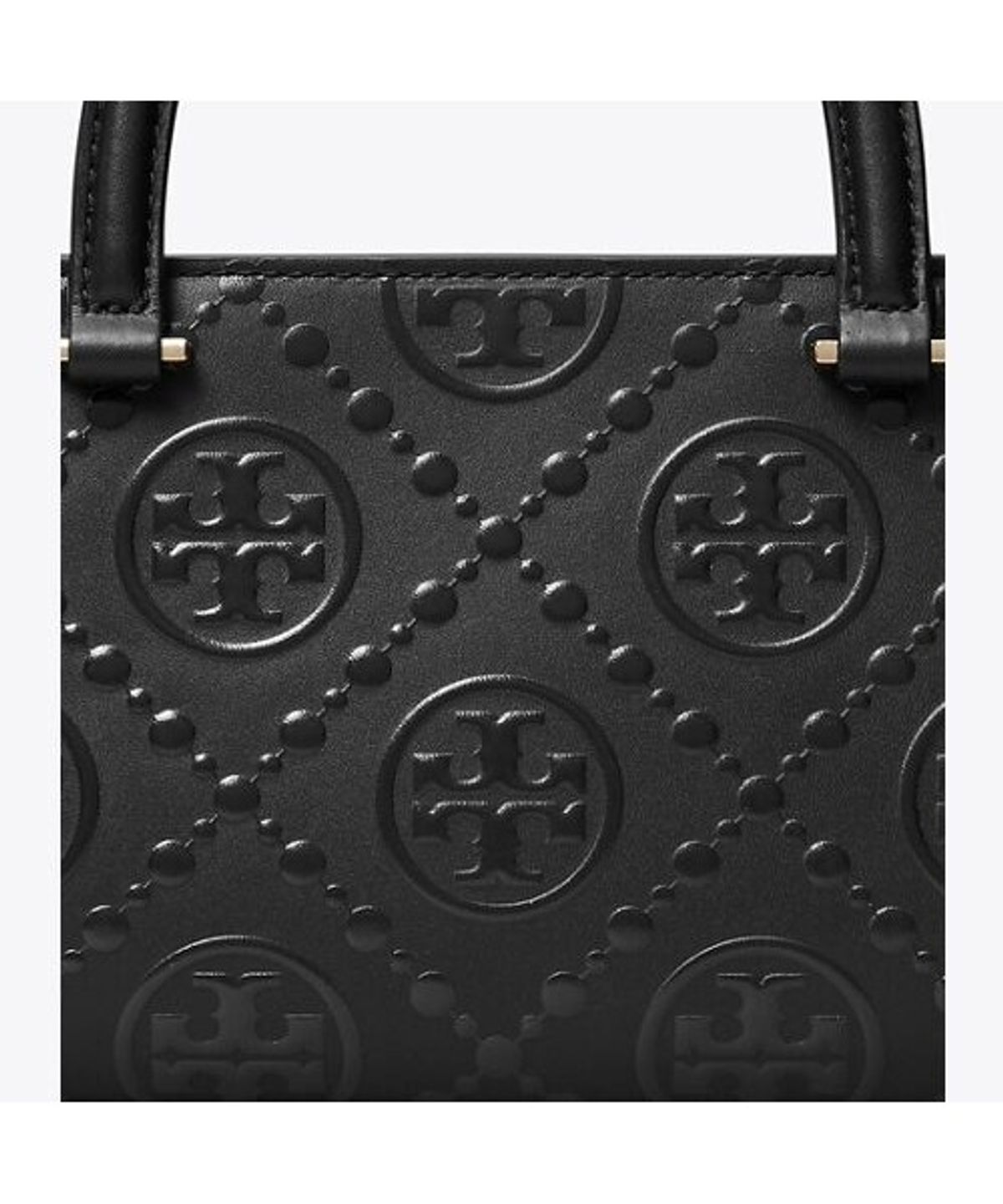 토리버치(TORYBURCH) 티 모노그램 엠보스드 E/W 스몰 토트 - 블랙