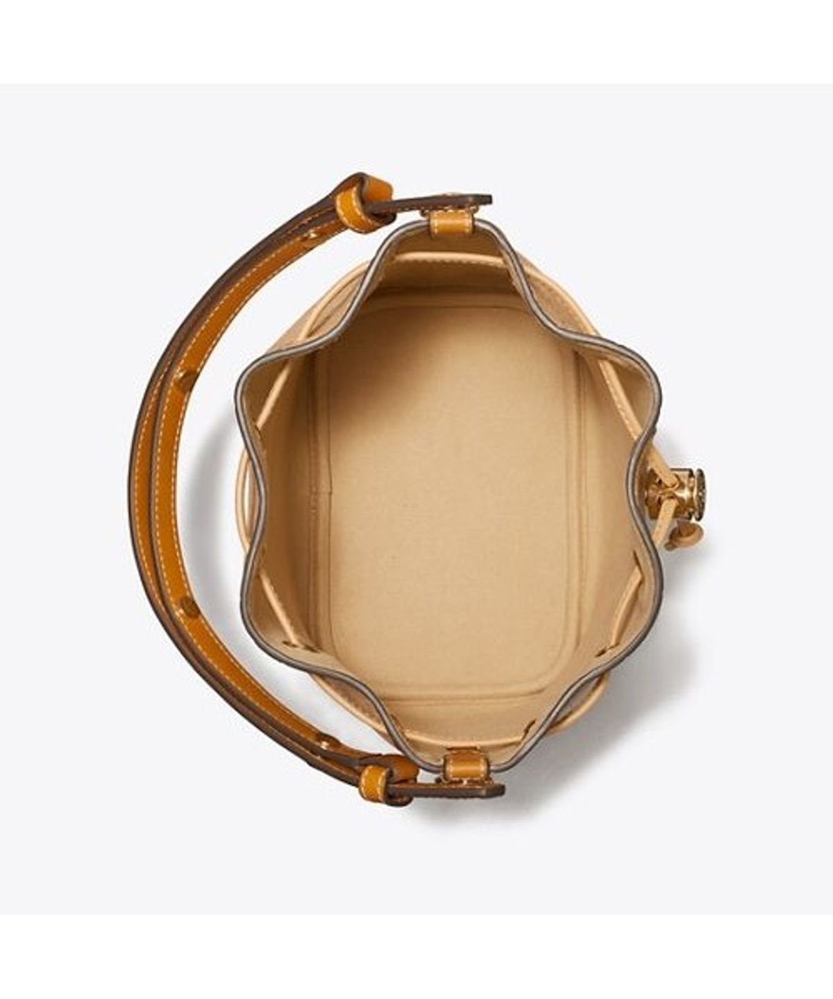 토리버치(TORYBURCH) 티 모노그램 페블 버킷 백 - 비스코티