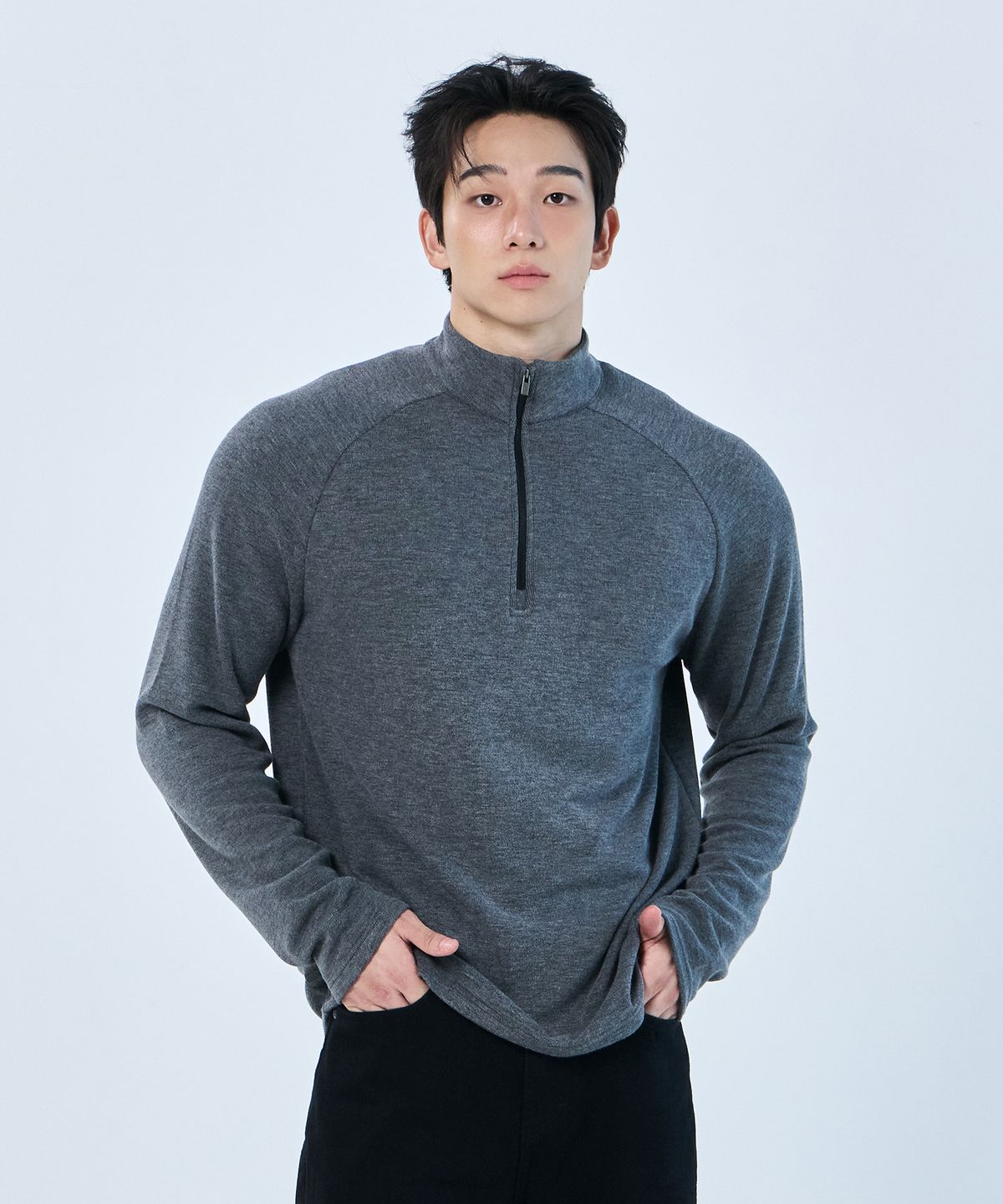 나인제트(NINEZ) 하프 집업 래글런 니트 티셔츠 (2color)