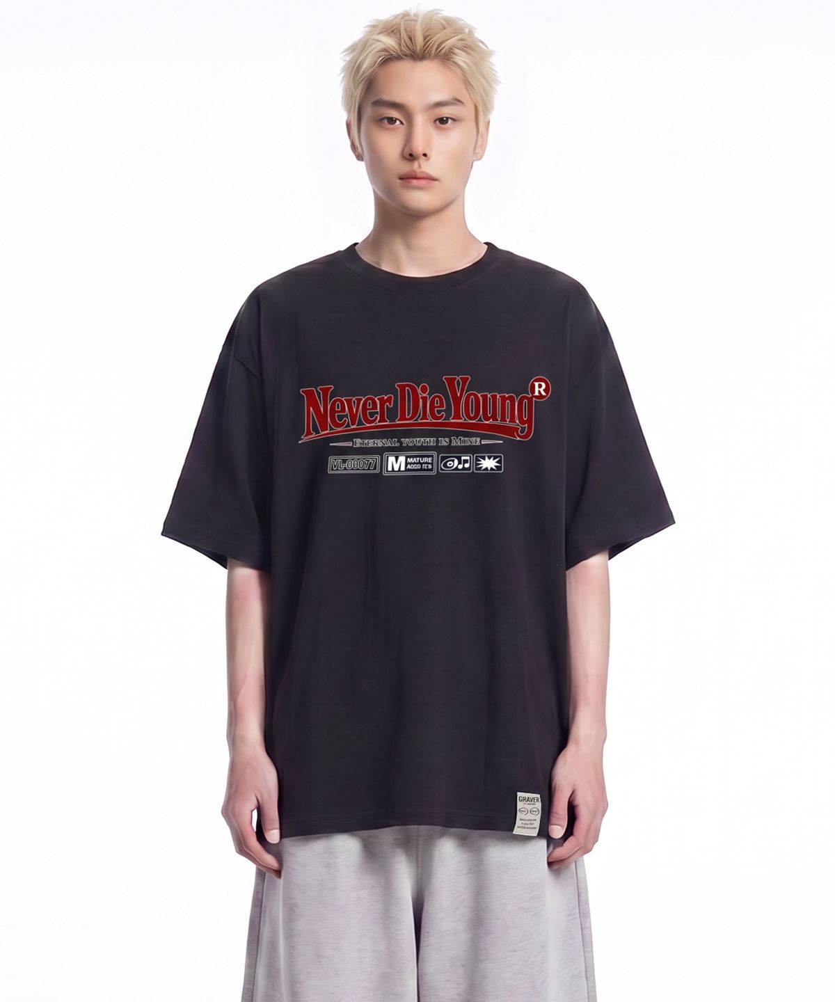 그레이버 오디너리(GRAVER ORDINARY) [ODNR UNISEX]Naver Die Young 반팔 티셔츠_BLACK