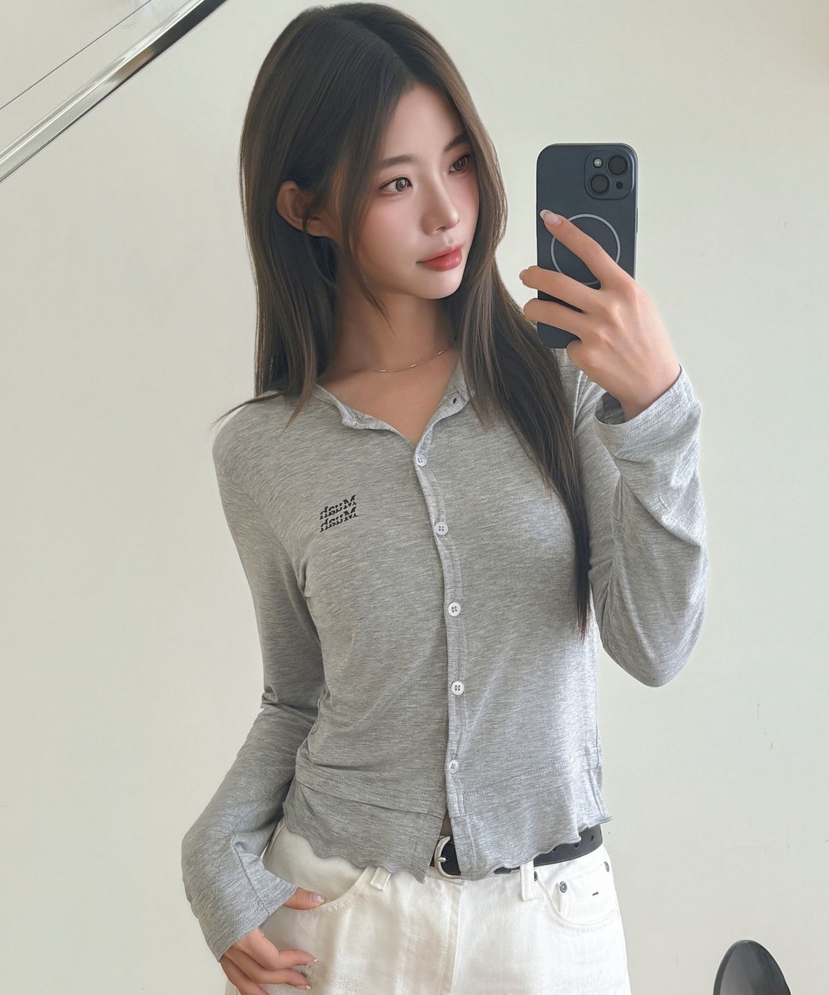 무아무아(MUAHMUAH) 레이어드 프릴 가디건 [그레이]