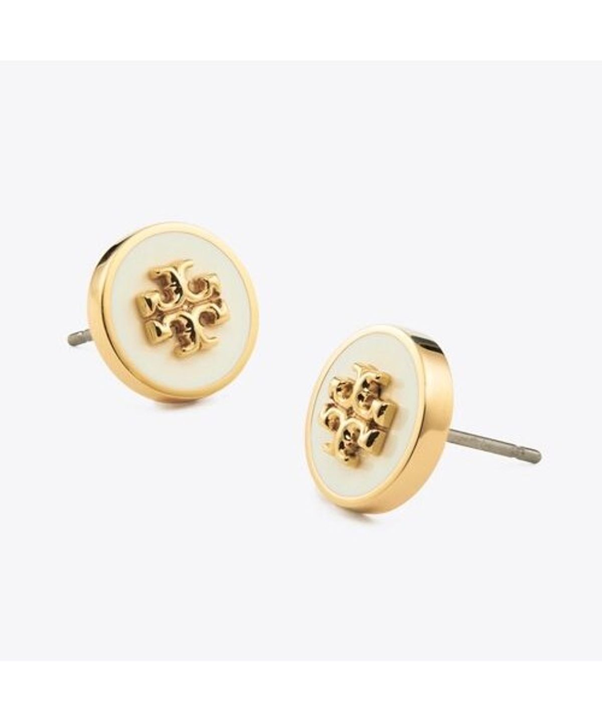토리버치(TORYBURCH) 아이콘 에나멜 스터드 이어링 - 토리 골드 / 뉴 아이보리