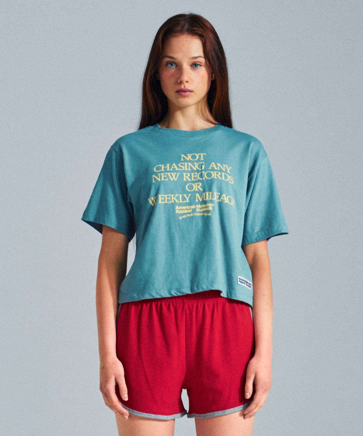 미나수(MENASOO) MNS x American apparel Not Chasing Crop T-Shirts_Arctic