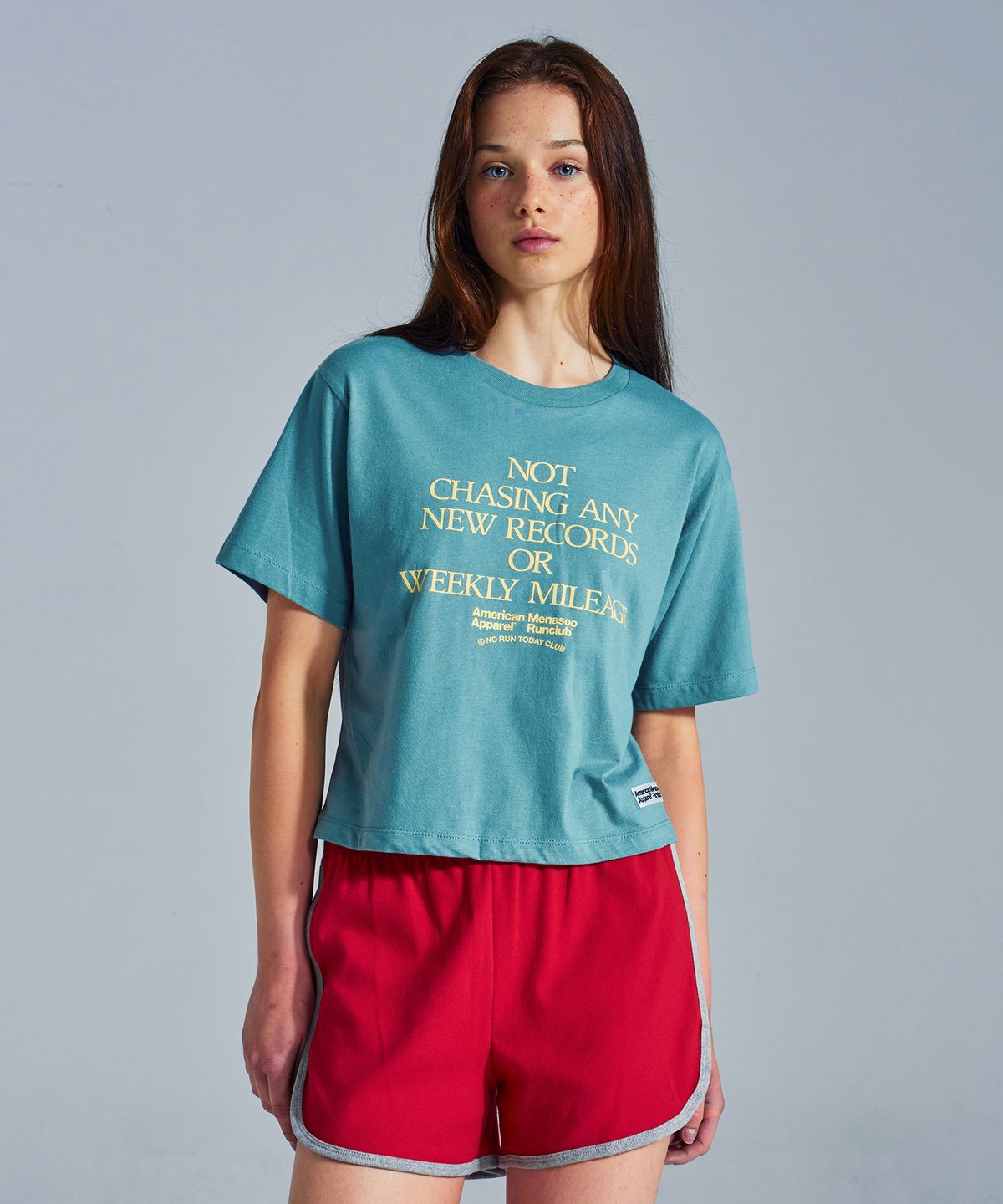 미나수(MENASOO) MNS x American apparel Not Chasing Crop T-Shirts_Arctic