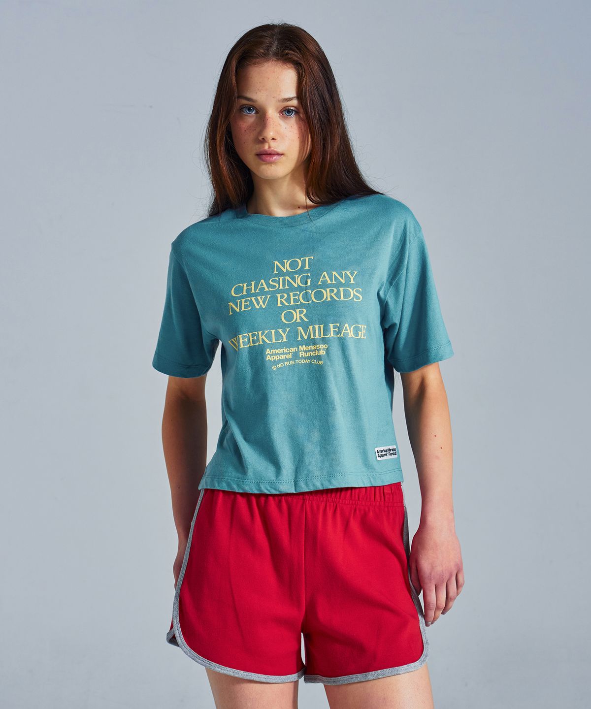 미나수(MENASOO) MNS x American apparel Not Chasing Crop T-Shirts_Arctic