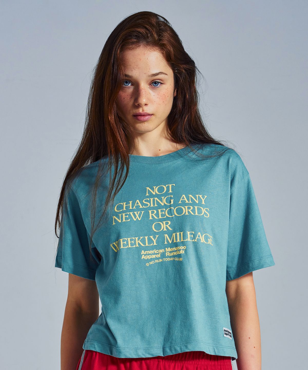 미나수(MENASOO) MNS x American apparel Not Chasing Crop T-Shirts_Arctic