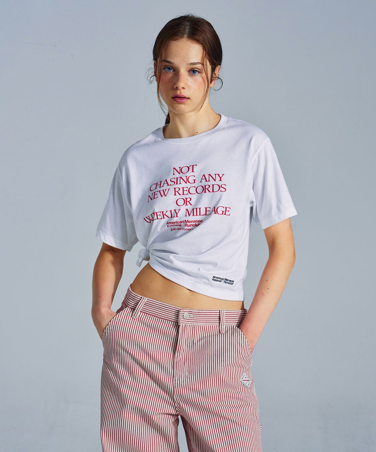 미나수(MENASOO) MNS x American apparel Not Chasing Crop T-Shirts_White