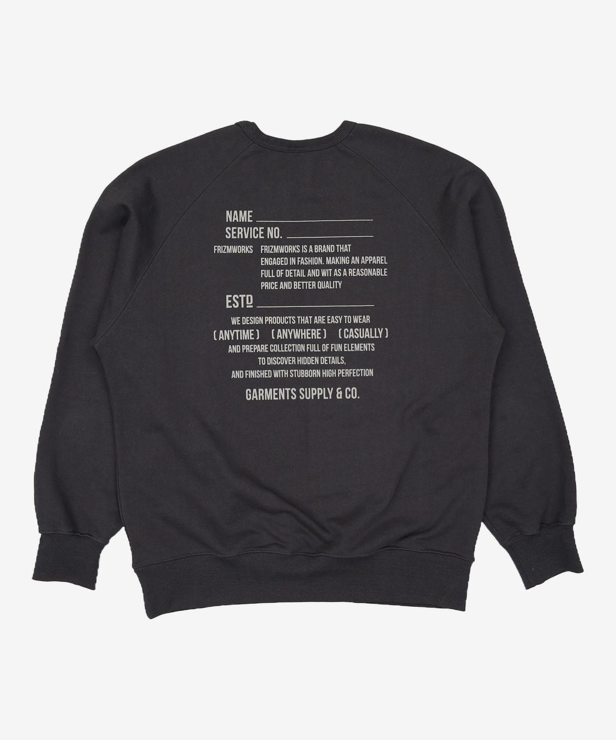 프리즘웍스(FRIZMWORKS) SERVICE LABEL SWEATSHIRT _ BLACK L