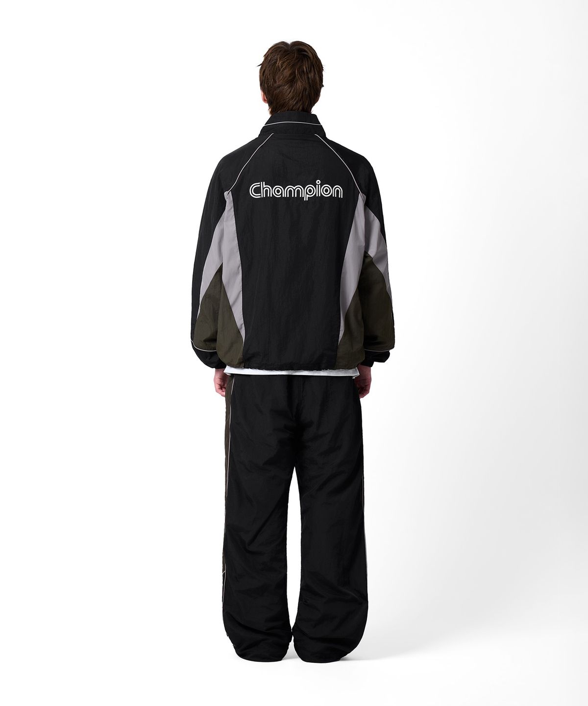 챔피온(CHAMPION) 트랙 로고 컬러블록 트랙재킷 Black