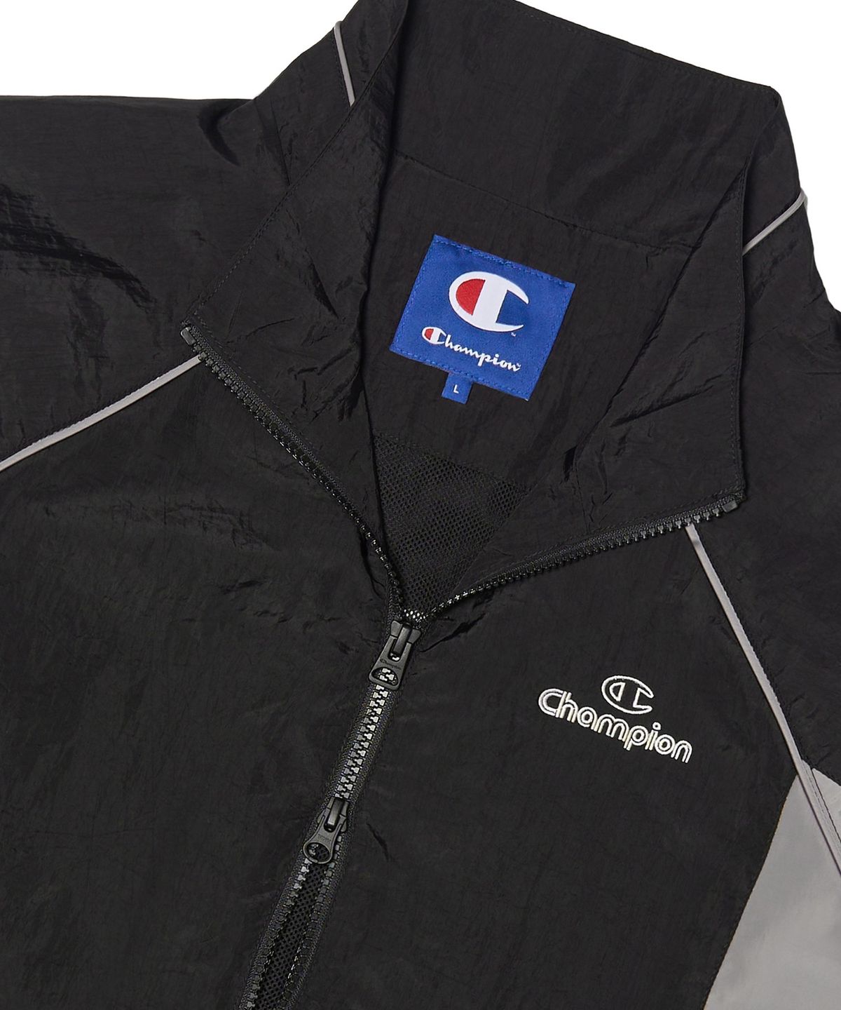 챔피온(CHAMPION) 트랙 로고 컬러블록 트랙재킷 Black