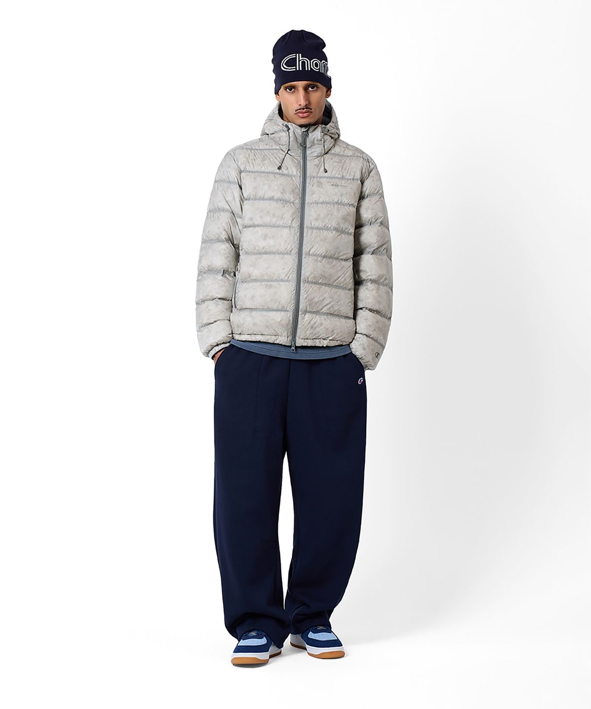 챔피온(CHAMPION) 2WAY 후디드 라이트 다운 재킷 Light Grey