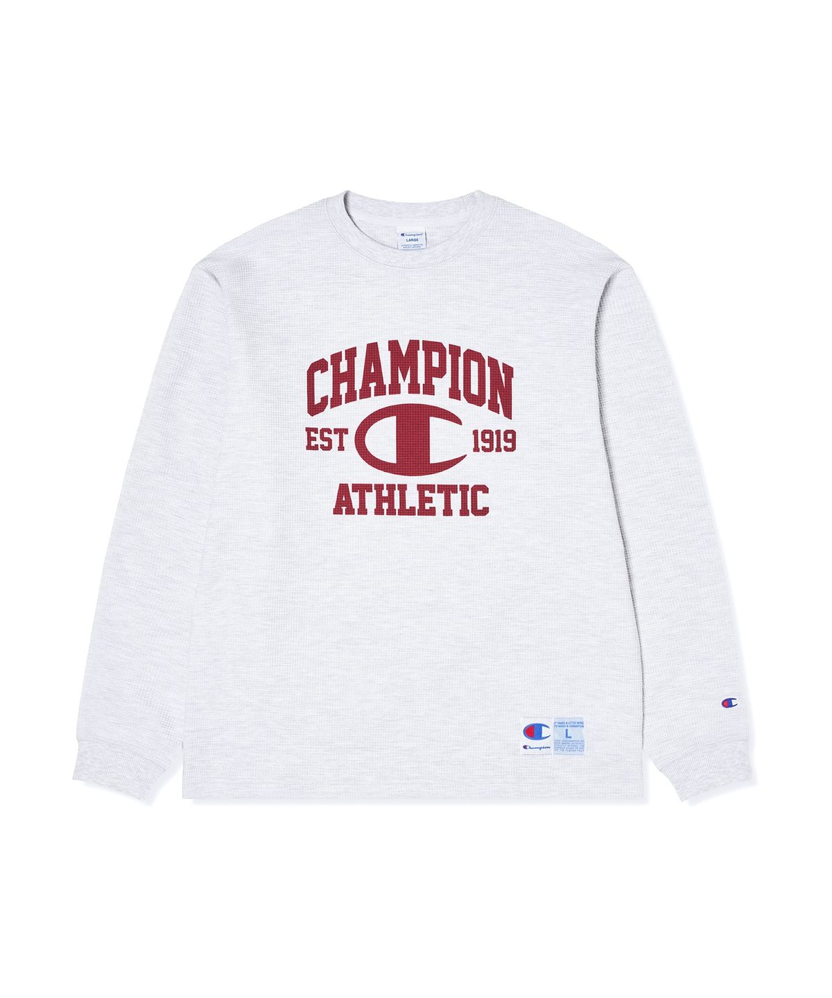 챔피온(CHAMPION) 로고 와플 롱슬리브 티셔츠 Grey Melange