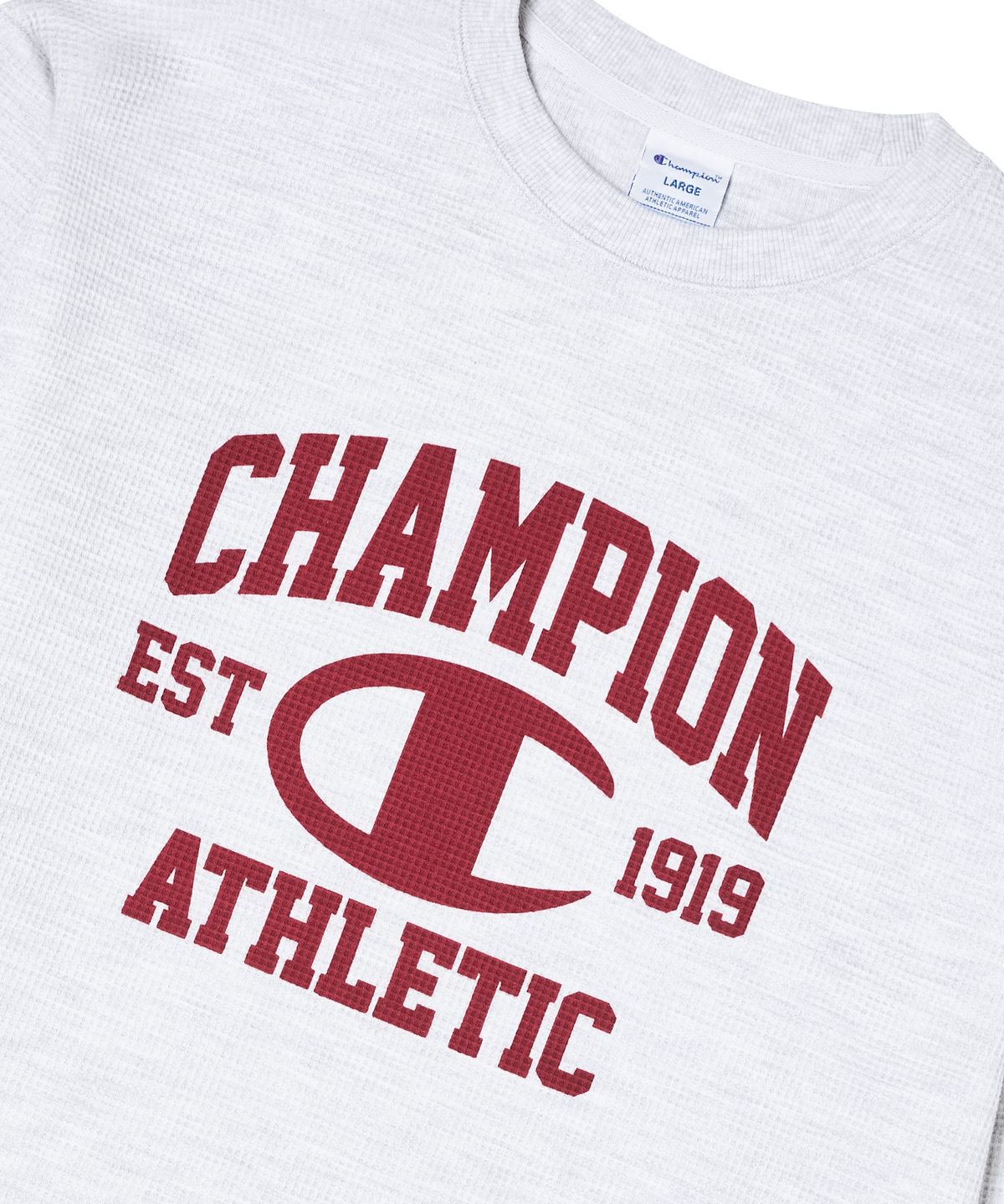 챔피온(CHAMPION) 로고 와플 롱슬리브 티셔츠 Grey Melange