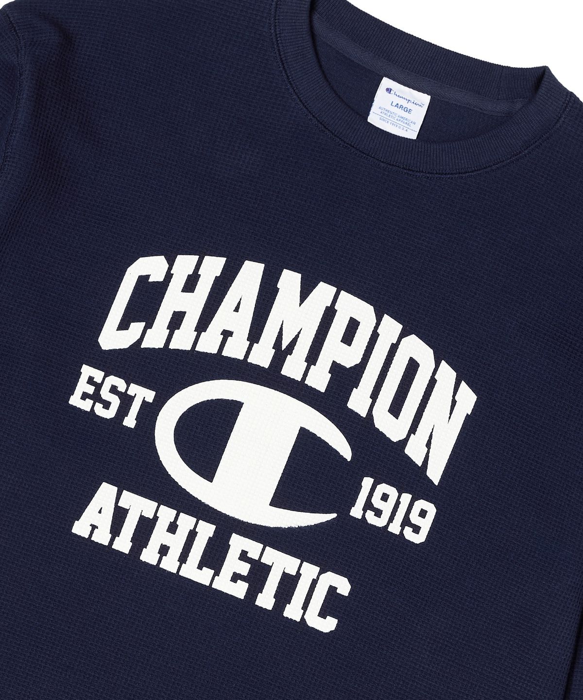 챔피온(CHAMPION) 로고 와플 롱슬리브 티셔츠 Navy