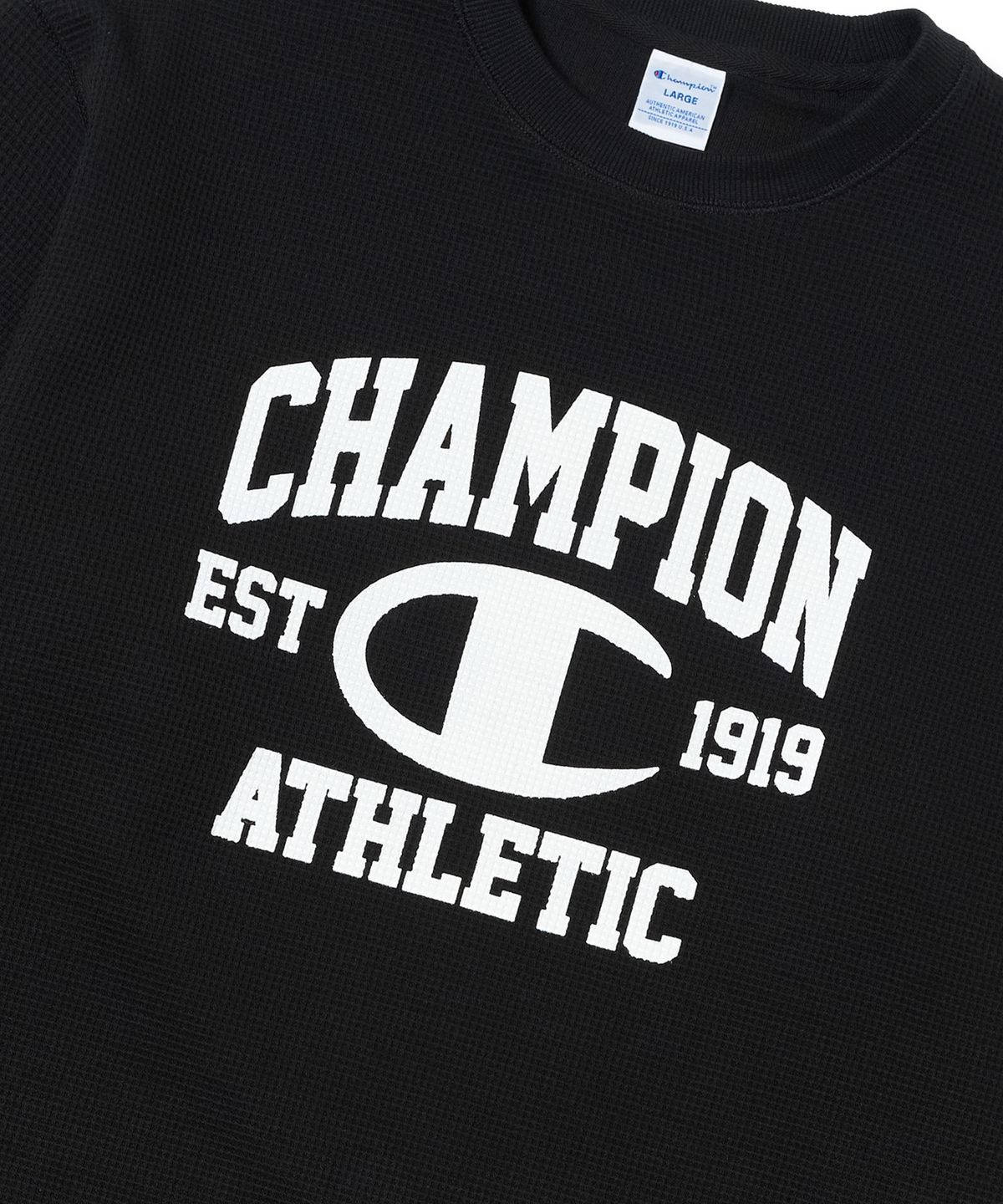 챔피온(CHAMPION) 로고 와플 롱슬리브 티셔츠 Black