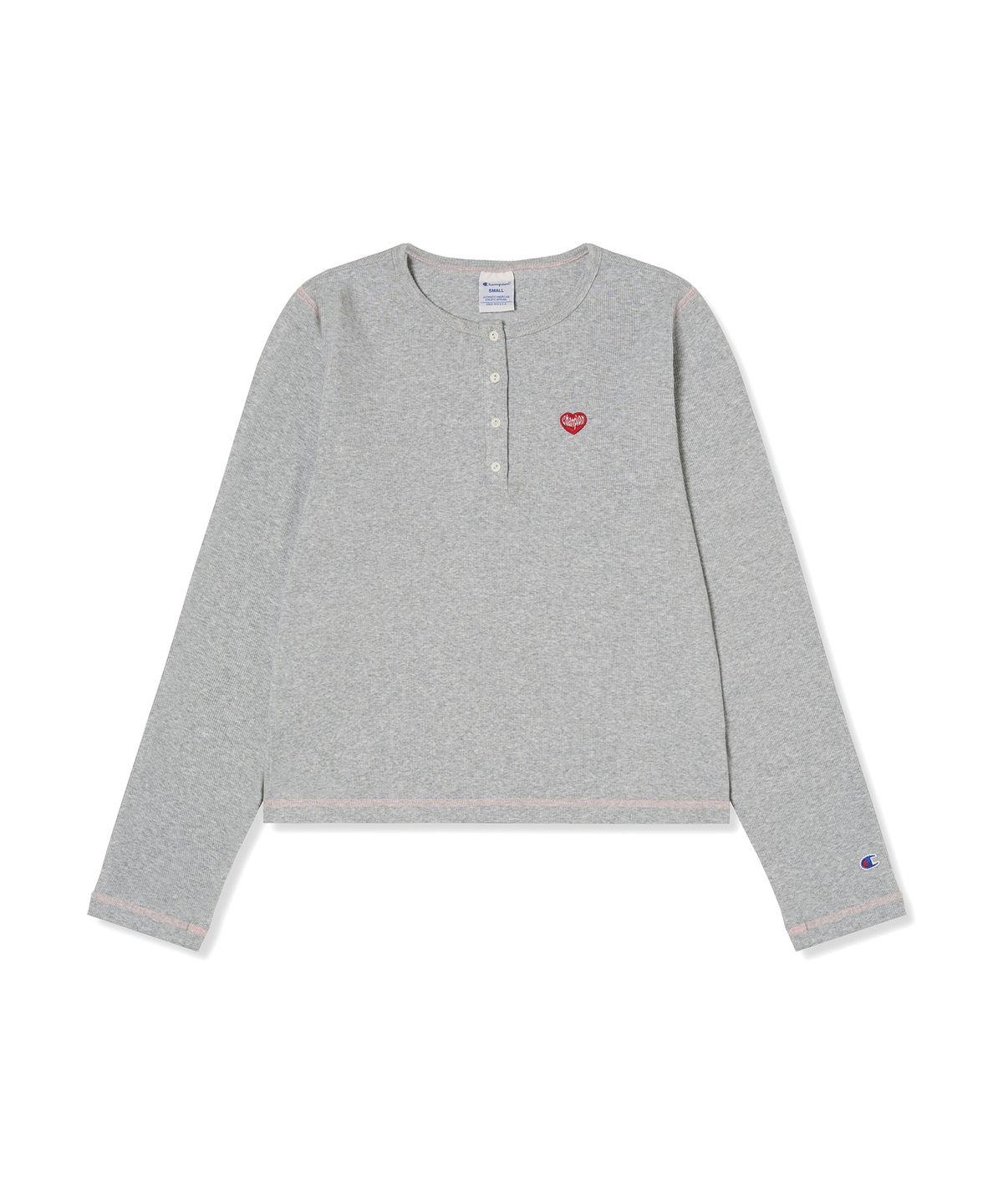 챔피온(CHAMPION) 여성 하트 로고 헨리넥 롱슬리브 Medium Grey Melange