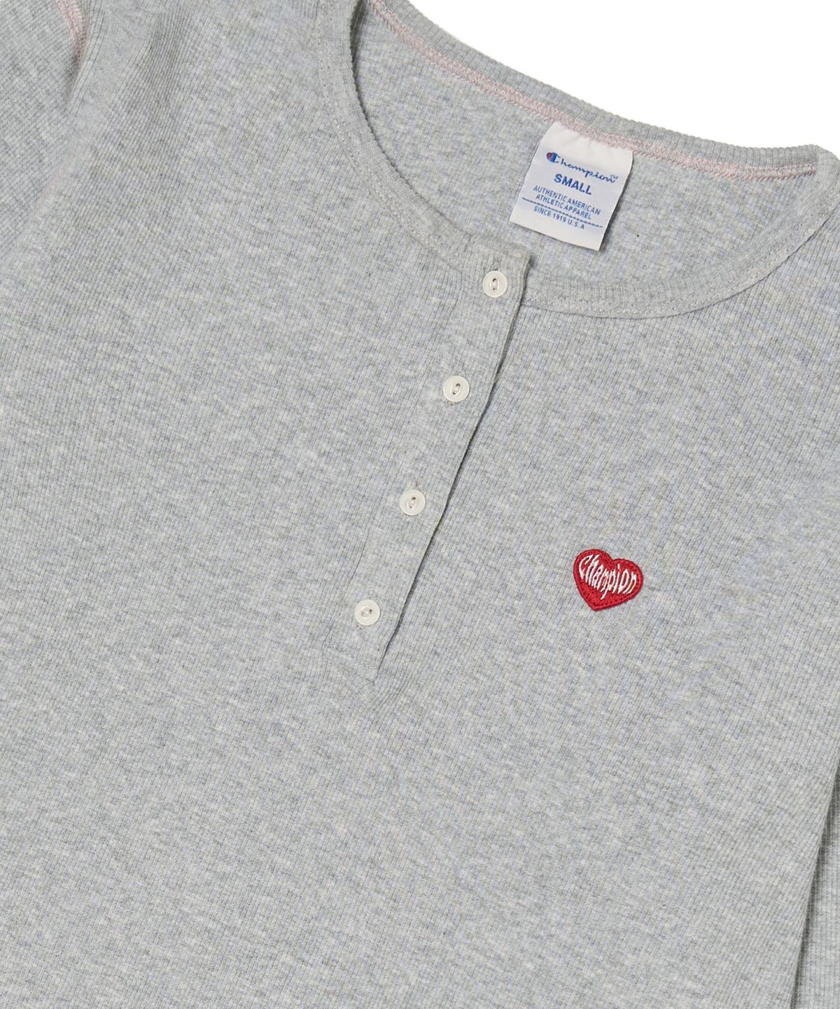 챔피온(CHAMPION) 여성 하트 로고 헨리넥 롱슬리브 Medium Grey Melange