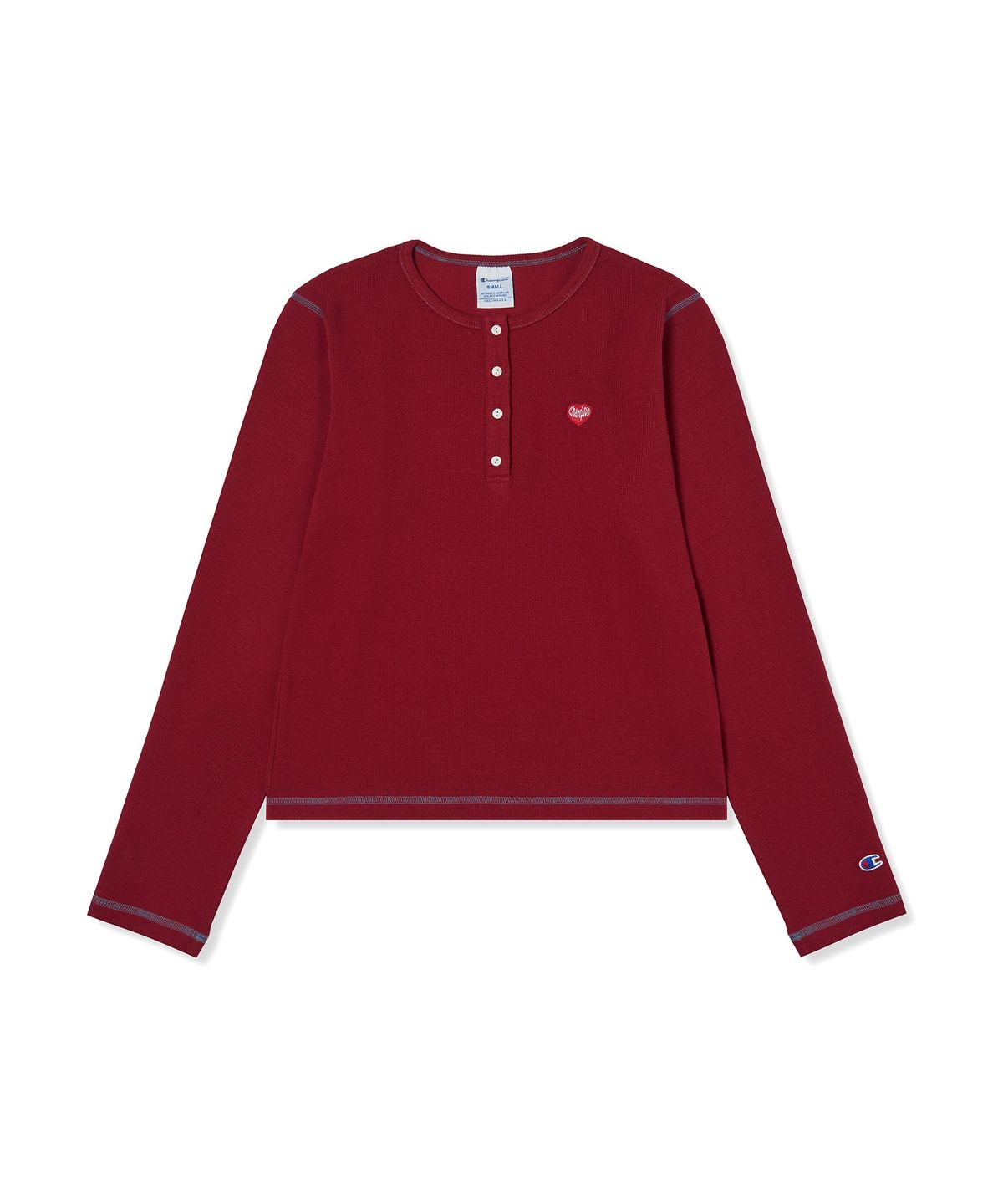 챔피온(CHAMPION) 여성 하트 로고 헨리넥 롱슬리브 Red
