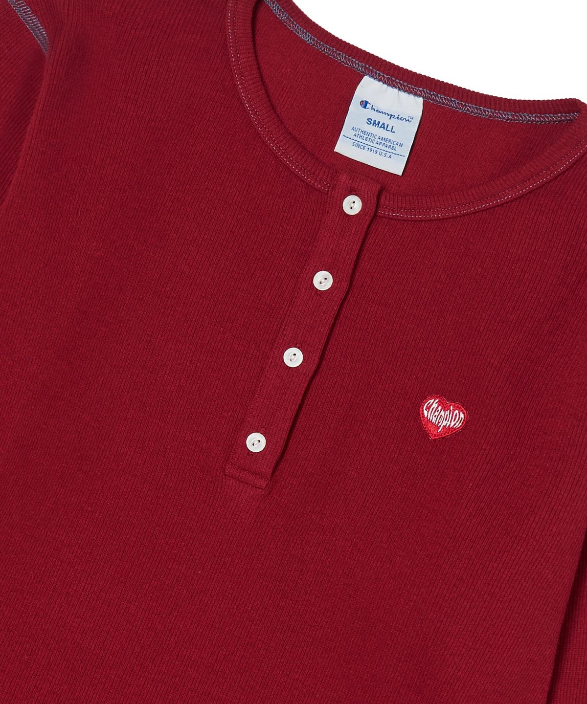 챔피온(CHAMPION) 여성 하트 로고 헨리넥 롱슬리브 Red