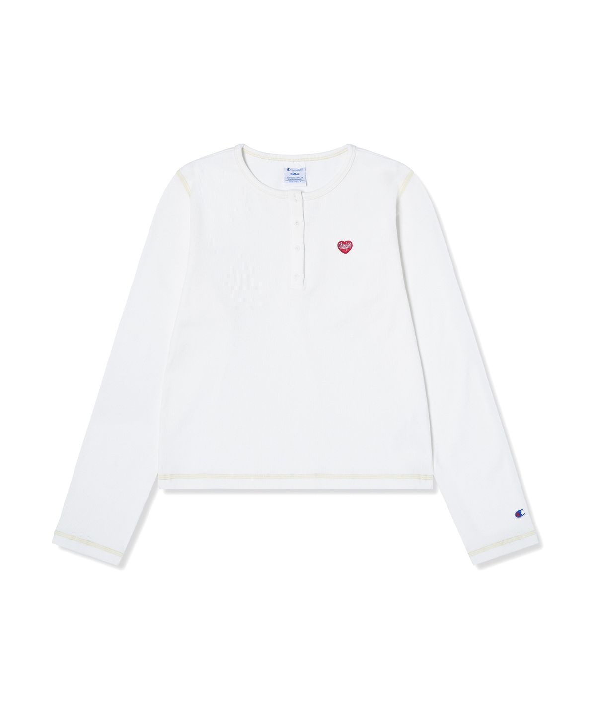 챔피온(CHAMPION) 여성 하트 로고 헨리넥 롱슬리브 White