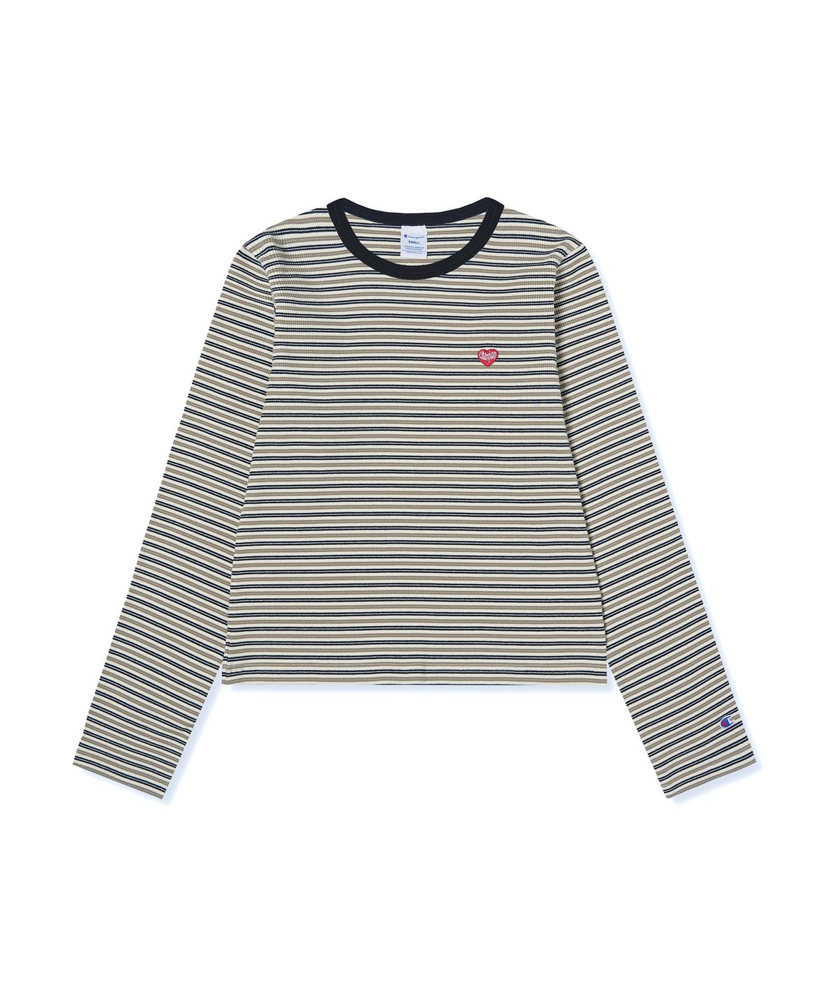 챔피온(CHAMPION) 여성 하트 로고 스트라이프 롱슬리브 Black
