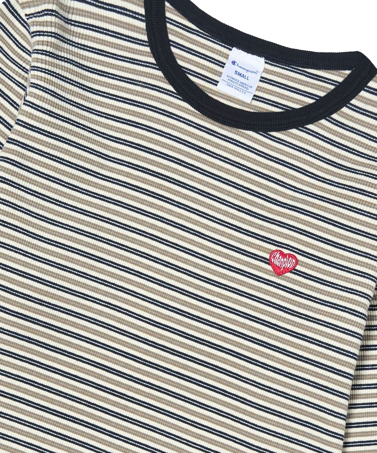 챔피온(CHAMPION) 여성 하트 로고 스트라이프 롱슬리브 Black