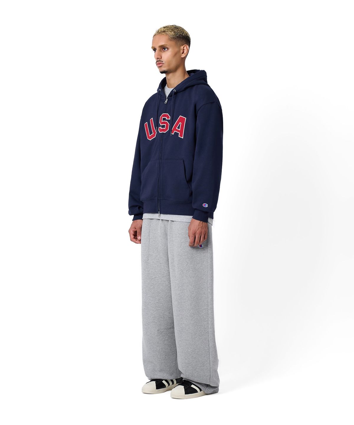 챔피온(CHAMPION) USA 로고 후드 집업 Navy