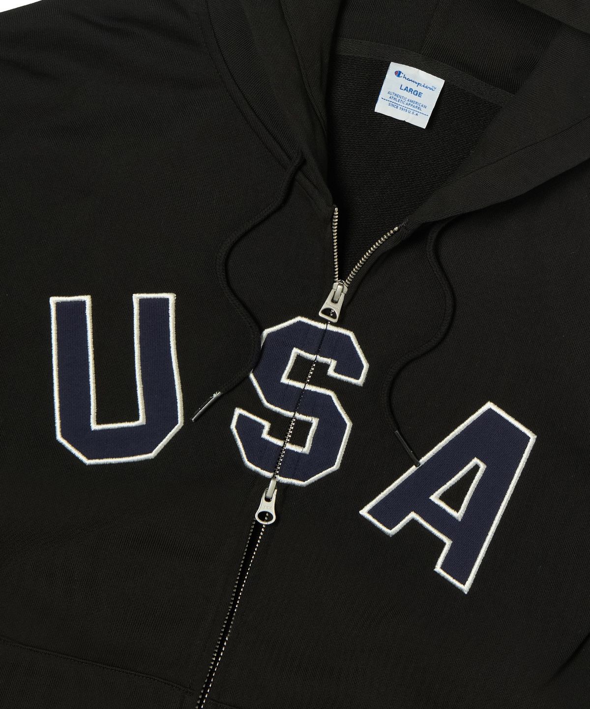 챔피온(CHAMPION) USA 로고 후드 집업 Black