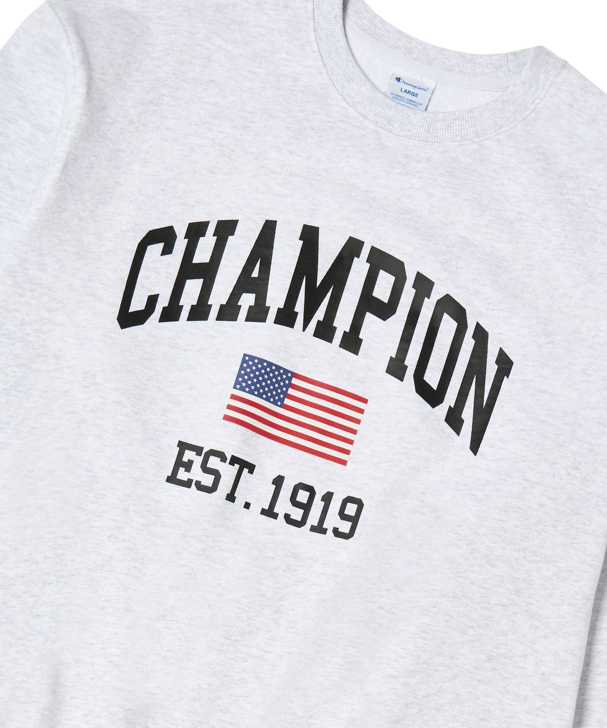 챔피온(CHAMPION) 플래그 아치 로고 오버핏 스웨트 셔츠 Light Grey