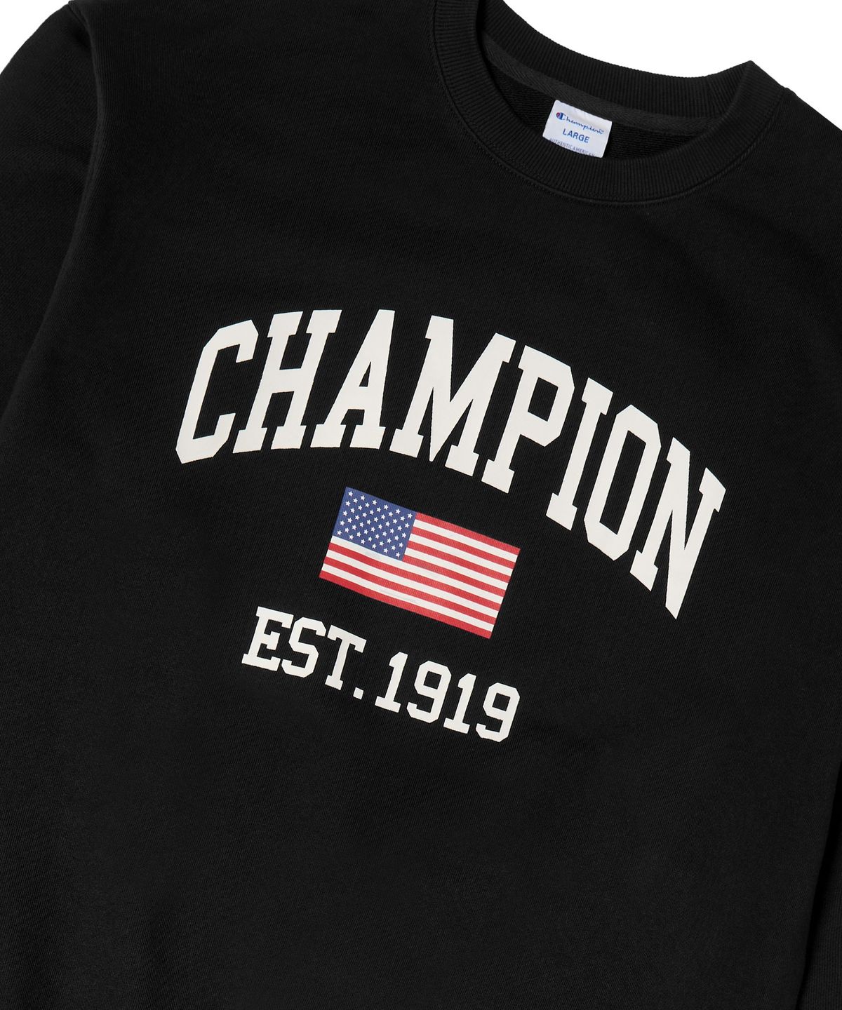 챔피온(CHAMPION) 플래그 아치 로고 오버핏 스웨트 셔츠 Black