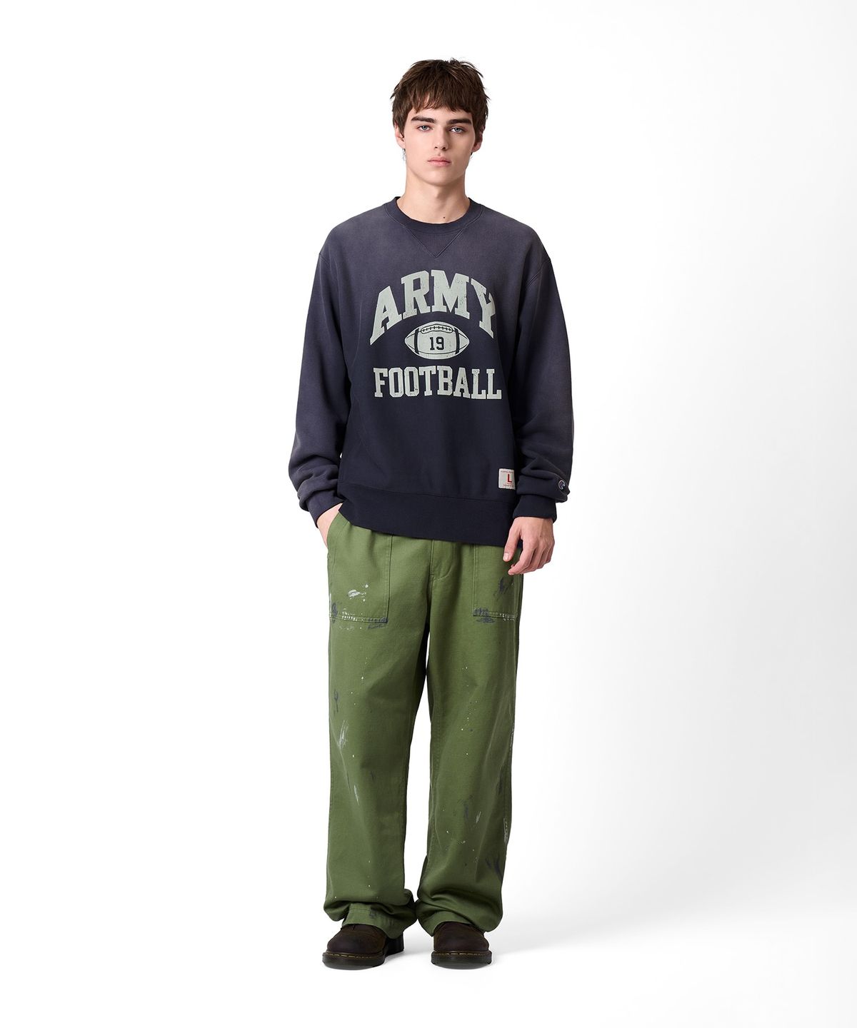 챔피온(CHAMPION) 헤리티지 리버스위브 ARMY 스웨트 셔츠 Navy