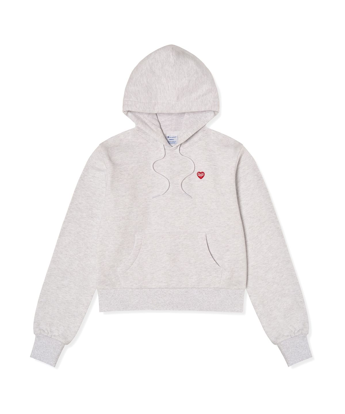 챔피온(CHAMPION) 여성 하트 로고 크롭 기모 후드 티셔츠 Light Grey