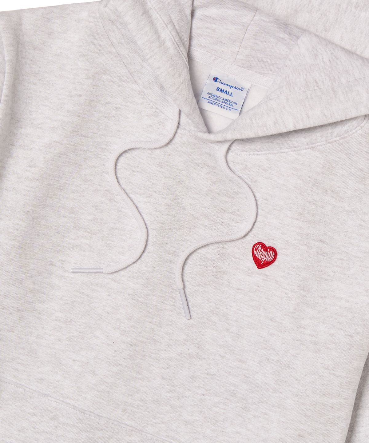챔피온(CHAMPION) 여성 하트 로고 크롭 기모 후드 티셔츠 Light Grey