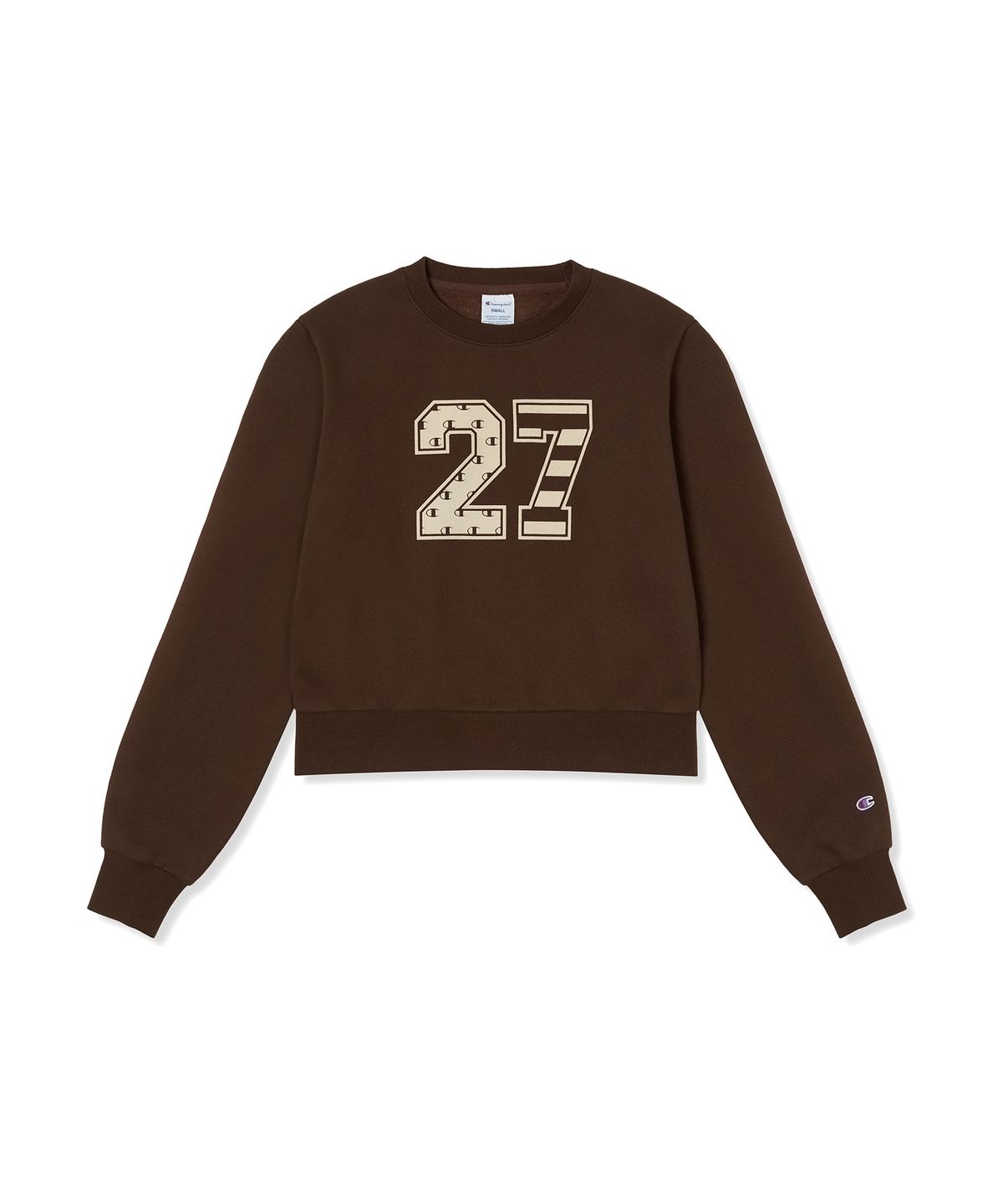 챔피온(CHAMPION) 여성 넘버링 크롭 기모 스웨트 셔츠 Brown